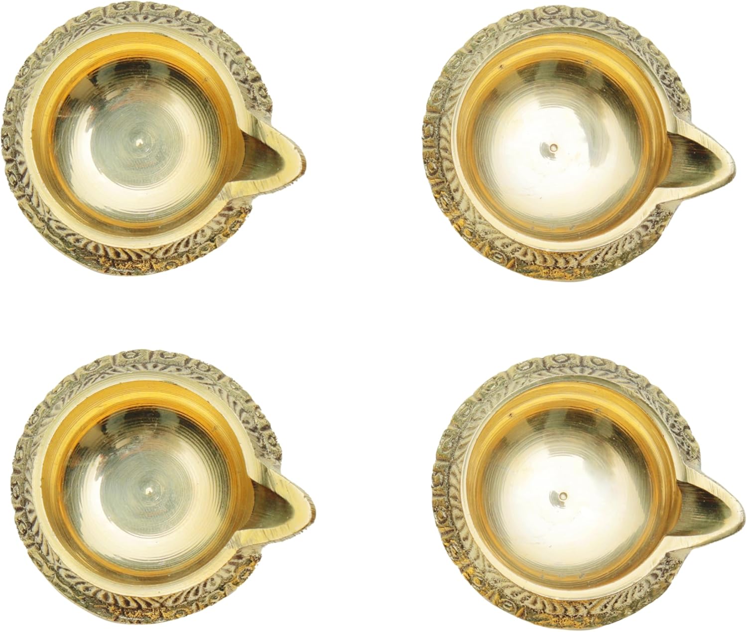 Set of 4 Brass Diya Oil Lamps for Pooja Holi Festival Decor