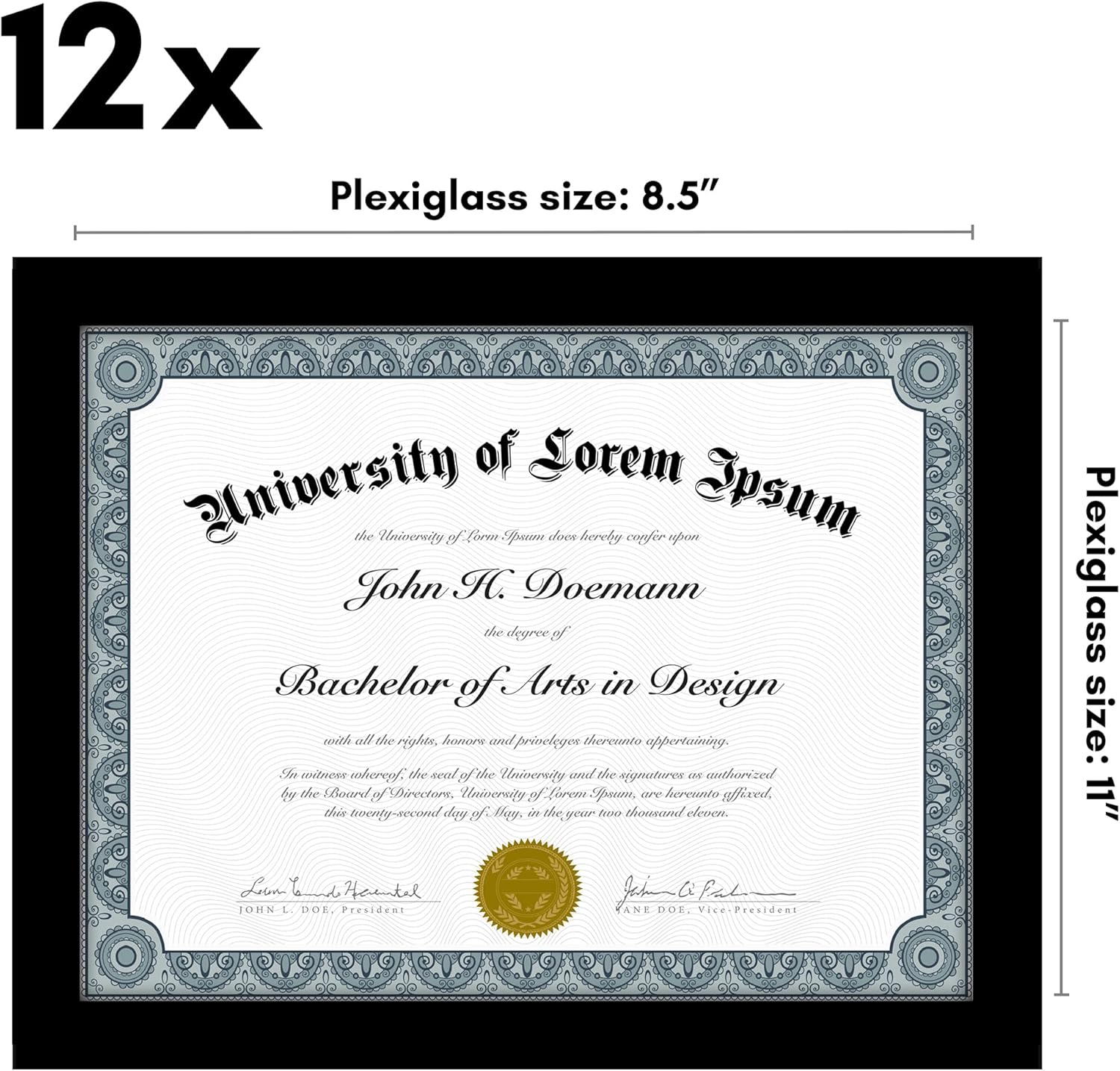 Americanflat 85x11 Diploma Frame Set of 12 Black