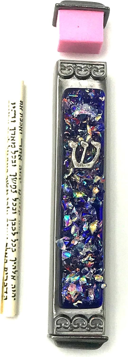 Sparkling Art Glass Mezuzah - 35 Inch Blue