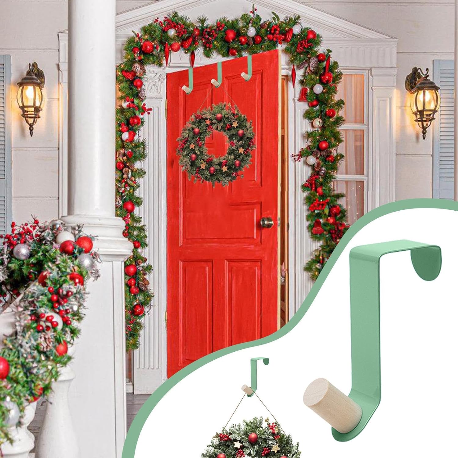 3pcs Wreath Hangers for Front Door - Non Scratch Christmas Decor