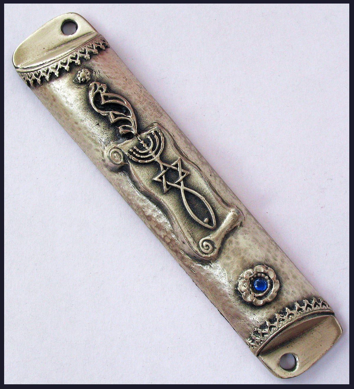 Messianic Mezuzah Pewter Silver Tone