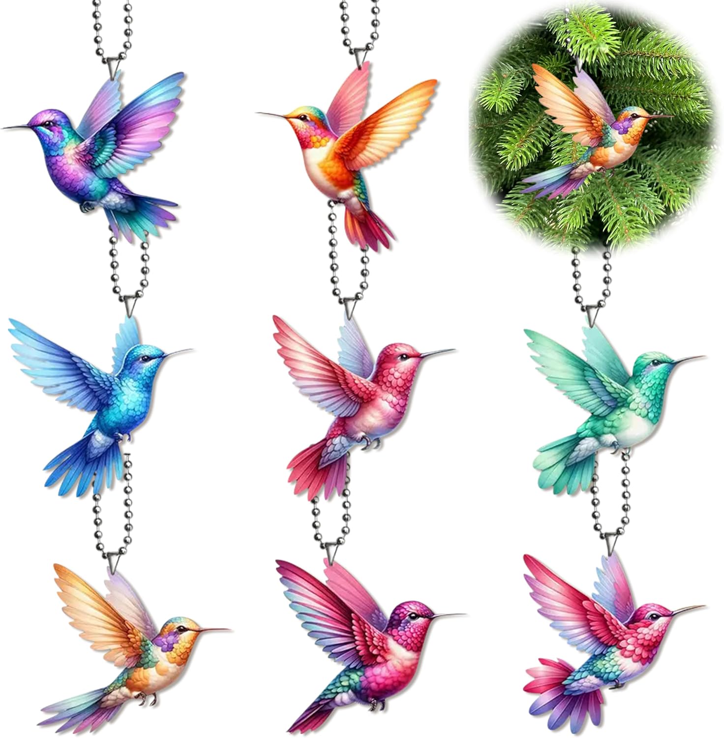 2D Bird Acrylic Hanging Ornament - 8Pcs Hummingbird Christmas Tree Decor