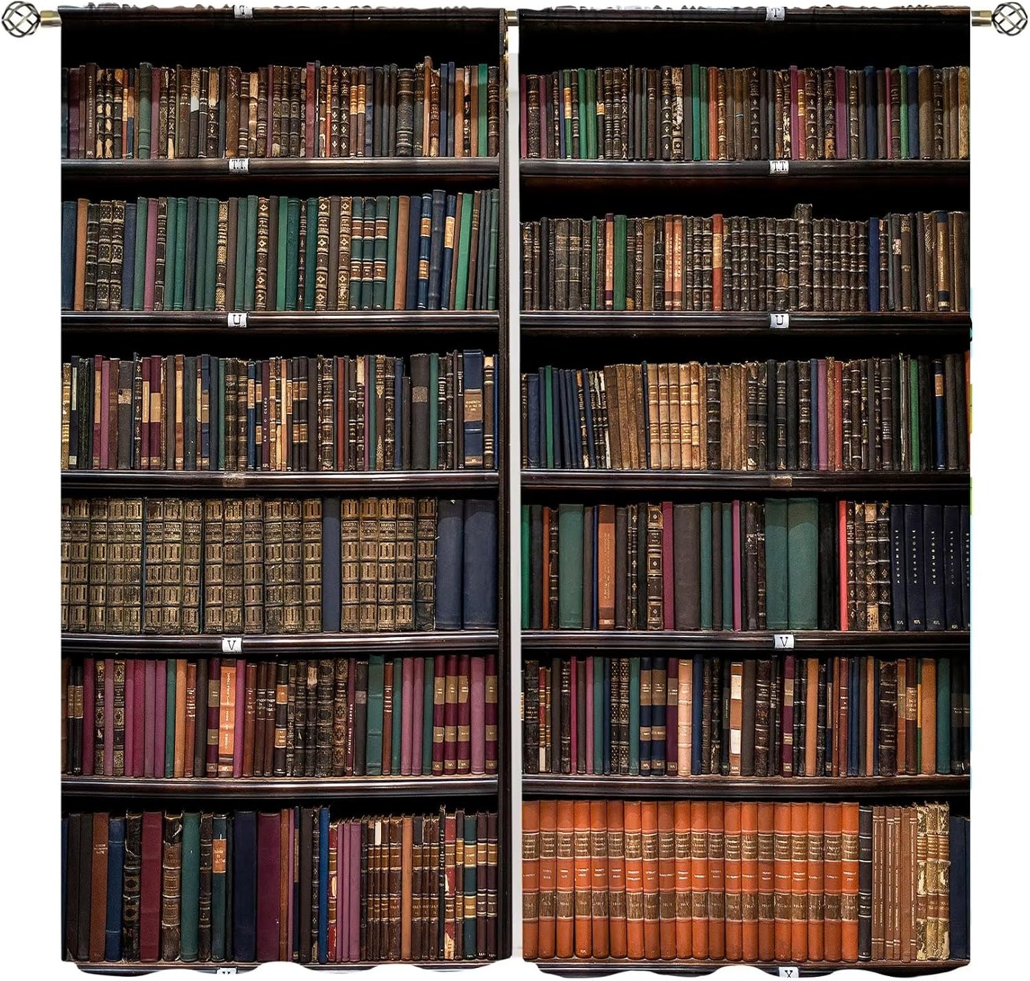 Bookshelf Curtains Vintage Library with Books Window Treatments for Kids Bedroom