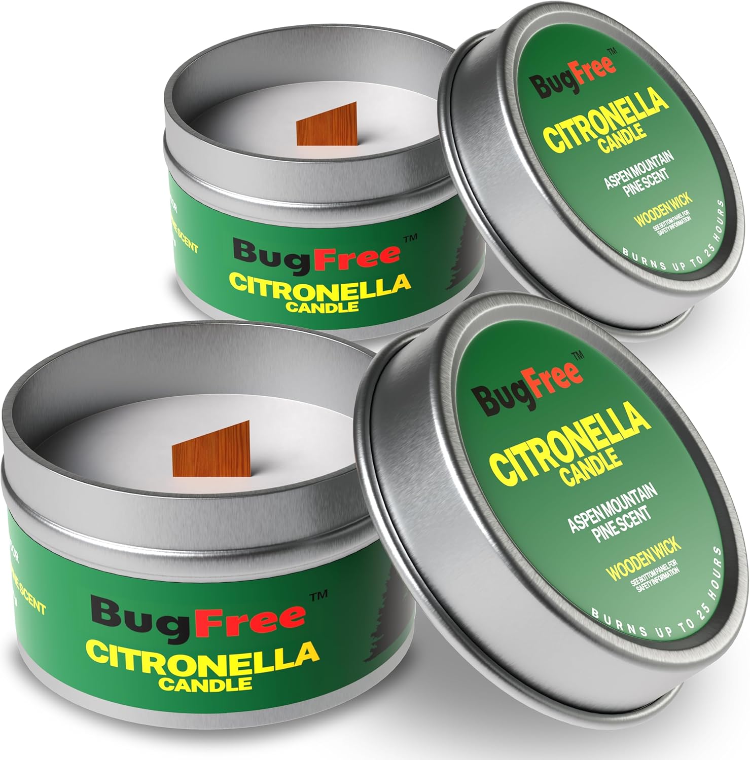 BugFree Citronella Candles Pine Scented 25 Hour Burn 2 Pack