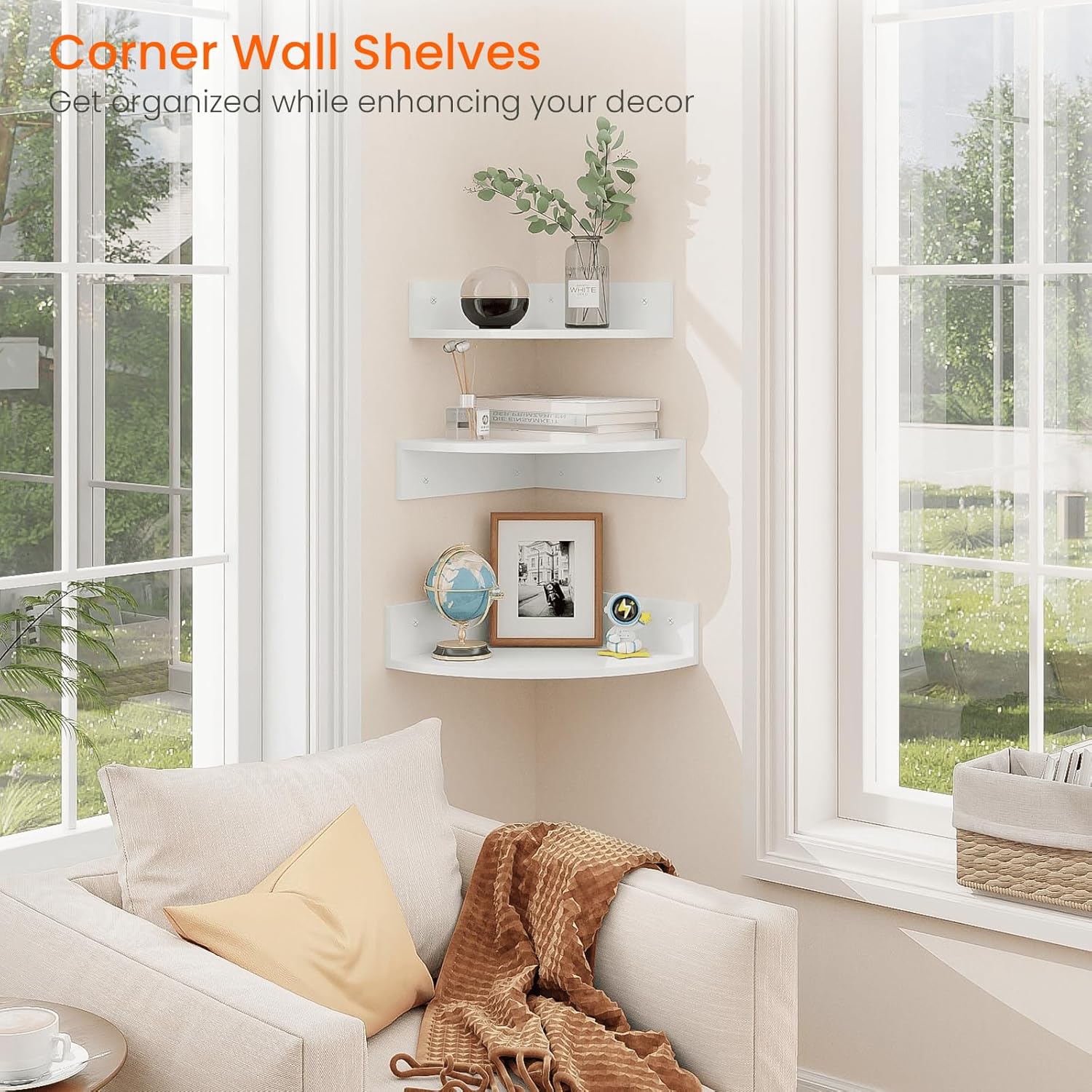 Homode Set of 3 Floating Corner Shelves White