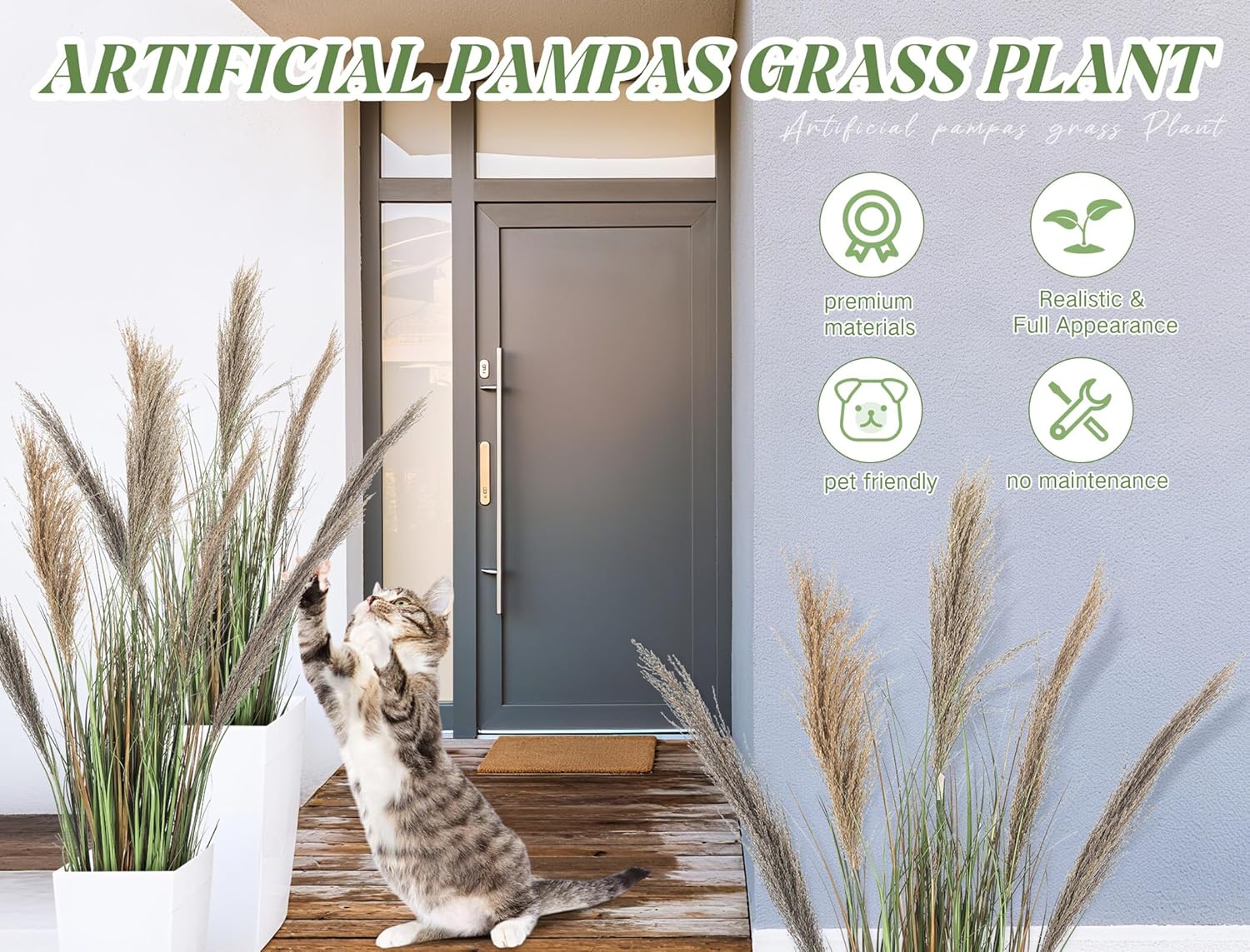 Jexine 2 Pcs Artificial Pampas Grass Plants 4ft Tall Decorative Greenery for Home Office