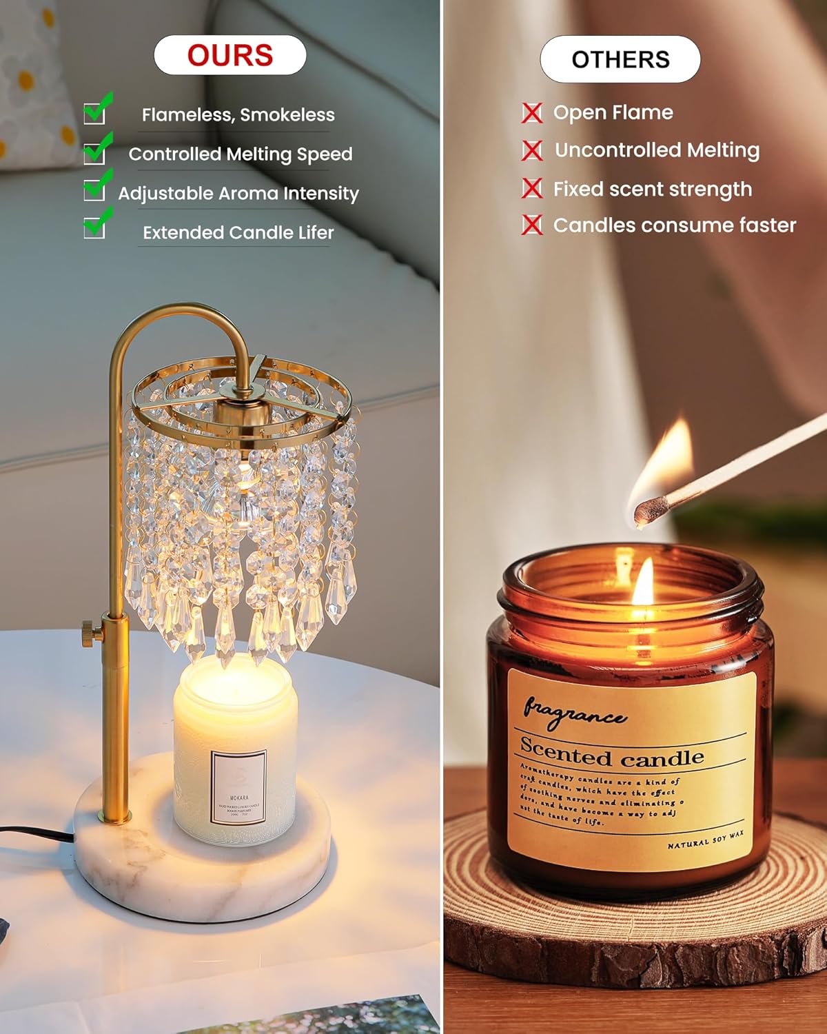 Minimalist Crystal Candle Lamp with Timer and 3 Bulbs