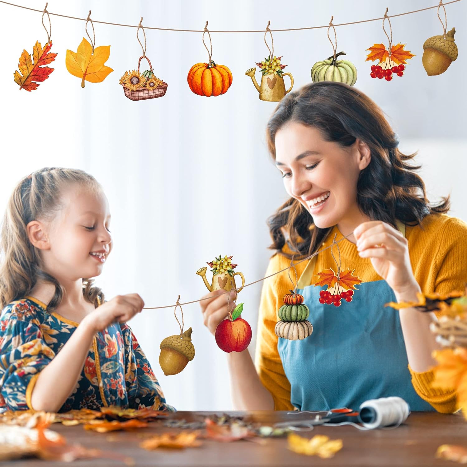 Haooryx 31Pcs Autumn Wooden Hanging Ornaments Set