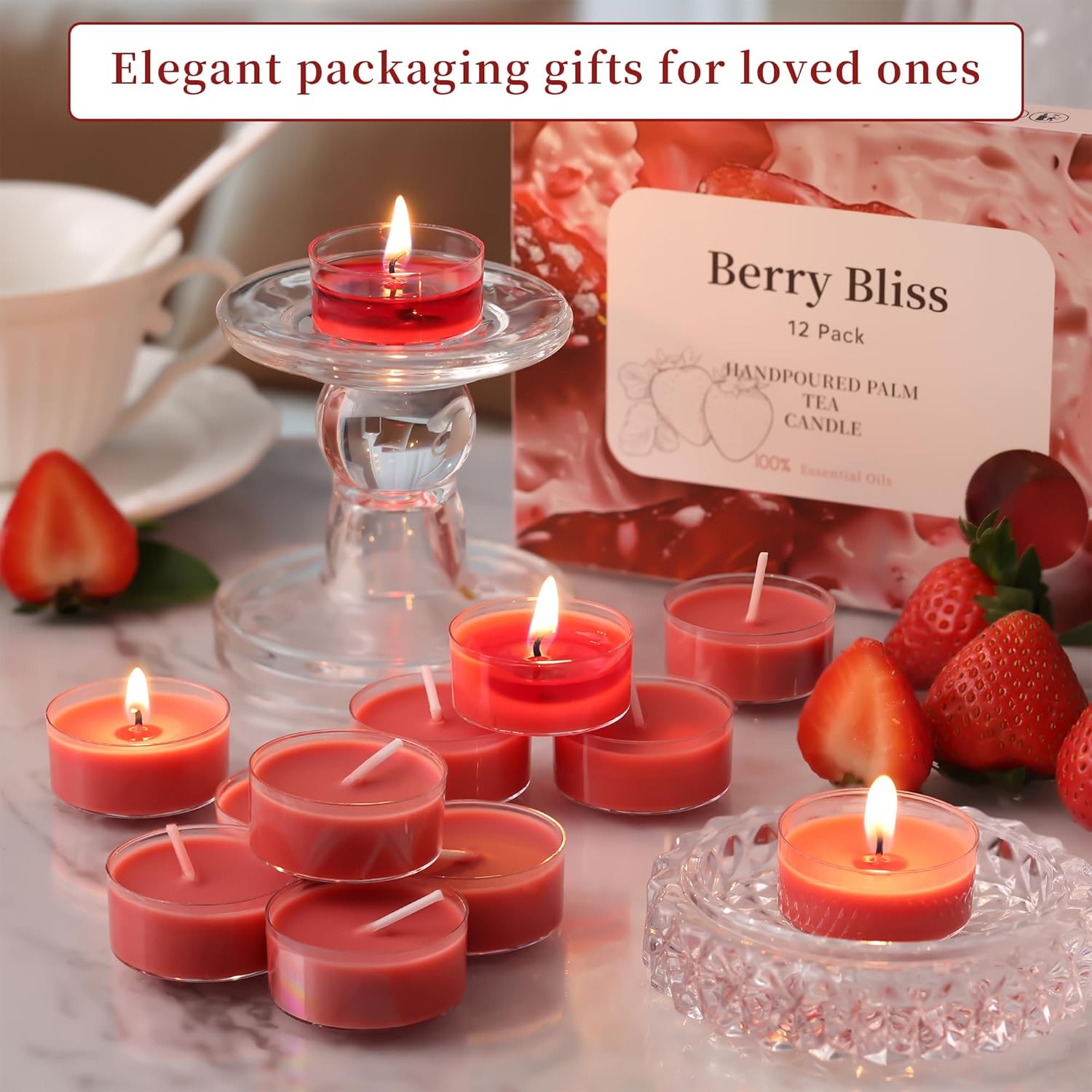 Strawberry Scented Tea Light Candles 12 Pack