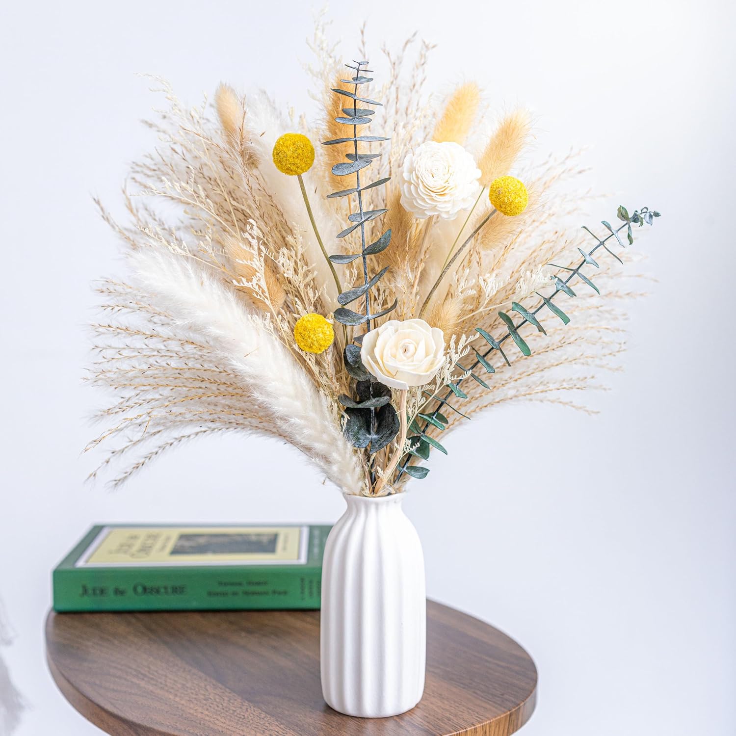 Pampas Grass Decor with White Ceramic Vase