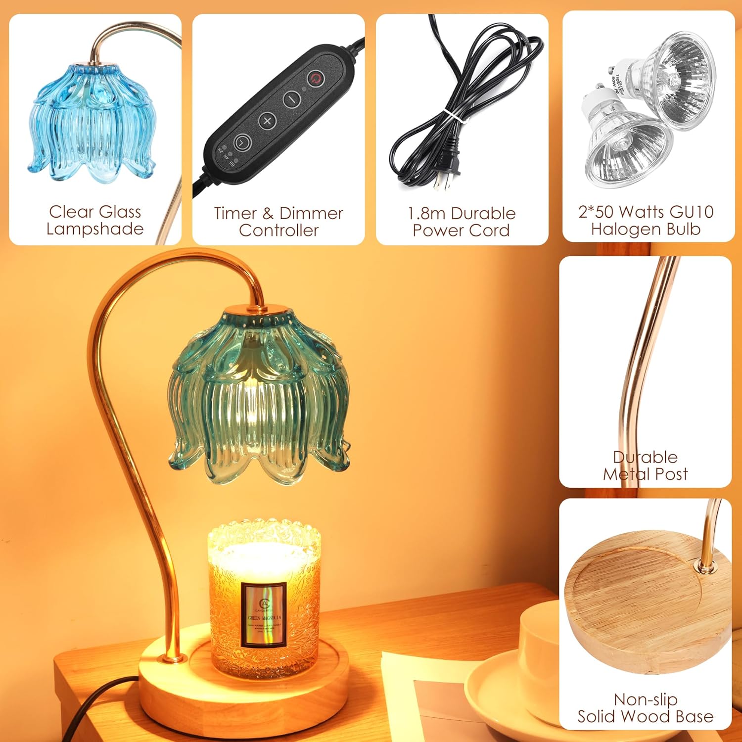 Flower Candle Warmer Lamp with Timer and Dimmer
