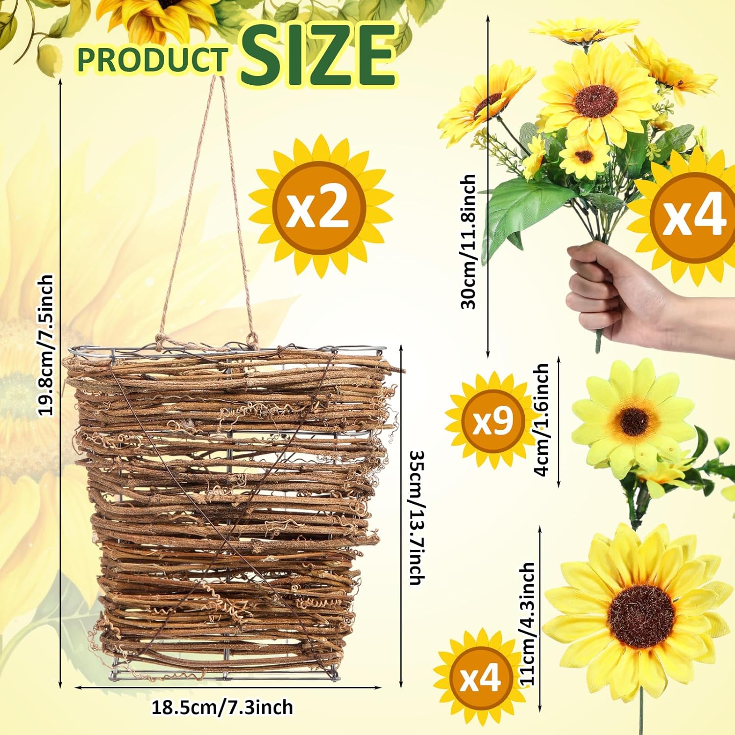 2 Sets Artificial Sunflower Door Wreath Decor Basket