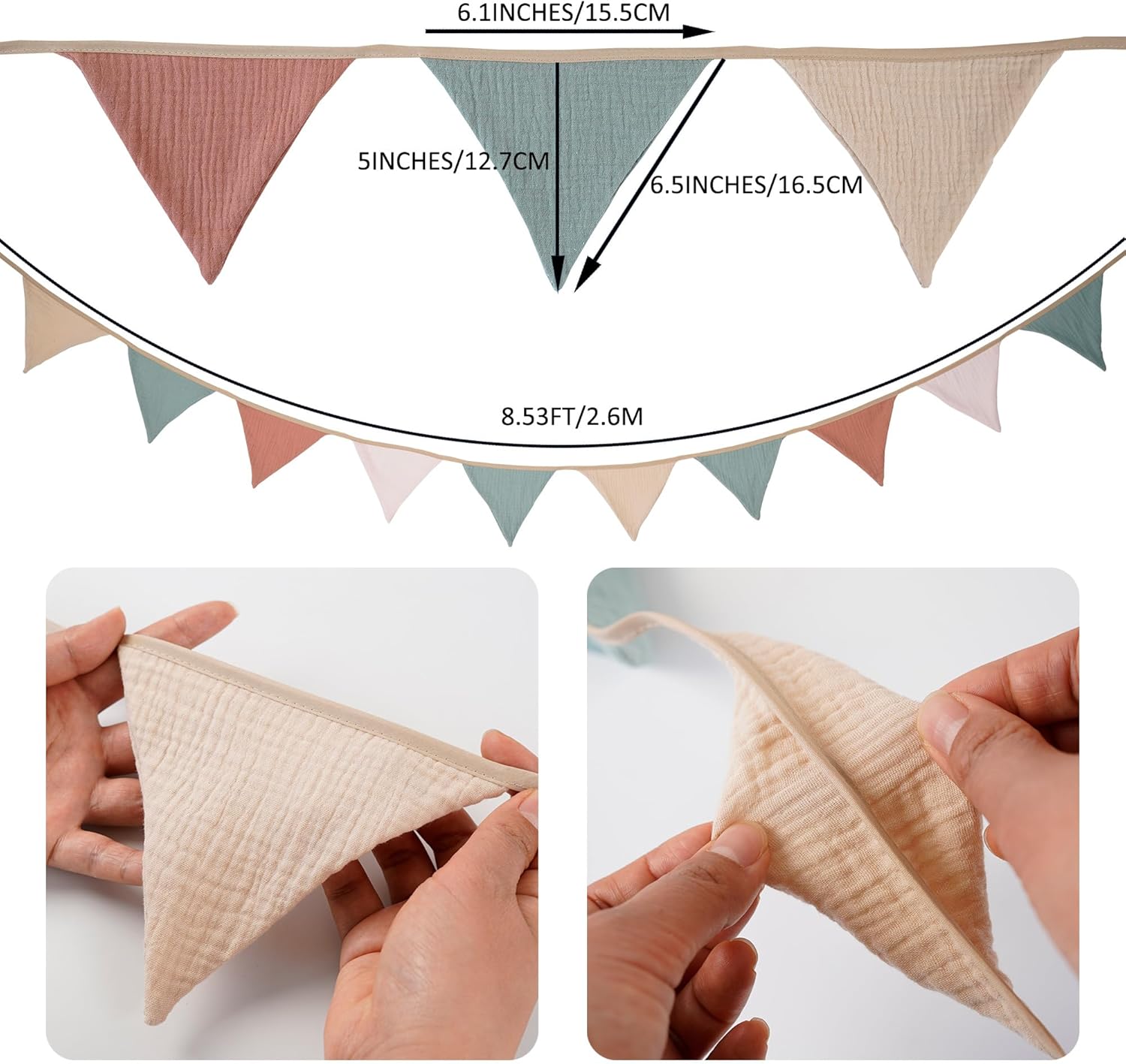 JIALITFUN Fabric Bunting Banner 2 Pack Neutral String Flags 85 ft