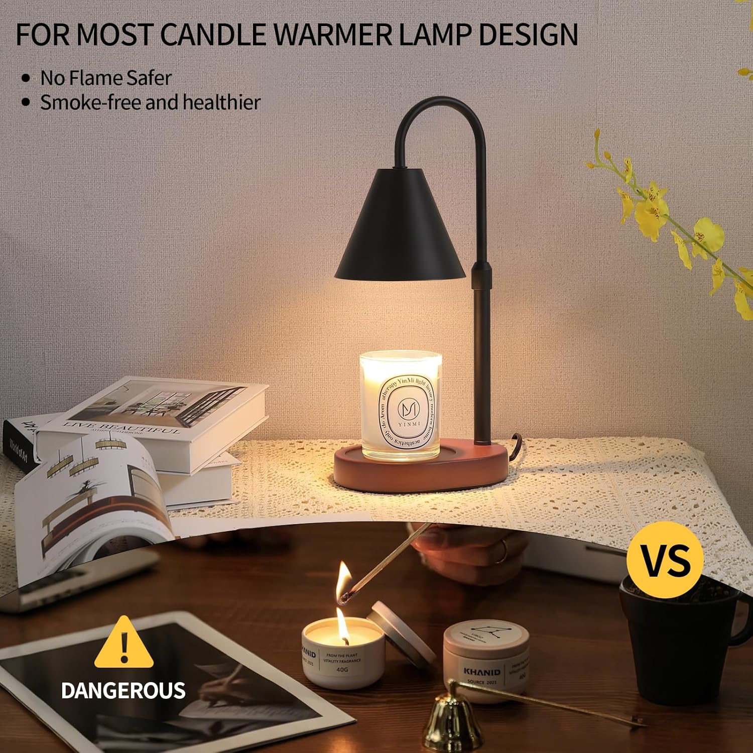 Black Candle Warmer Lamp with Timer and Dimmer