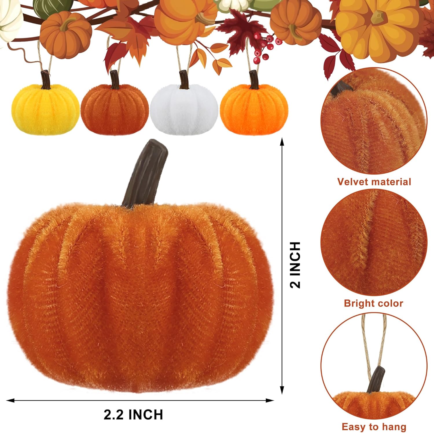 16PCS Fall Thanksgiving Pumpkin Hanging Velvet Decorations