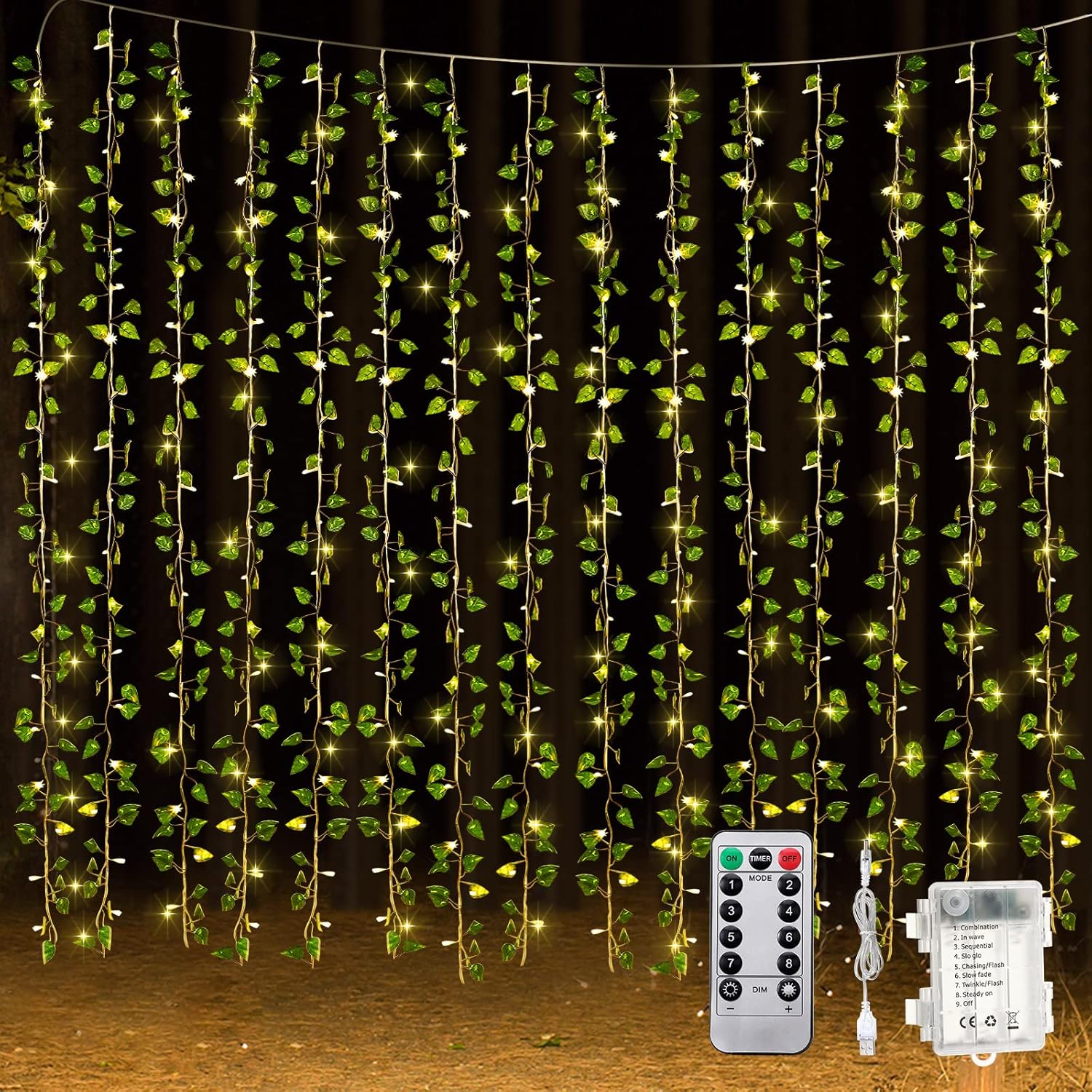 Unittype 15 Pcs LED Ivy Curtain String Light for Bedroom Decor 1