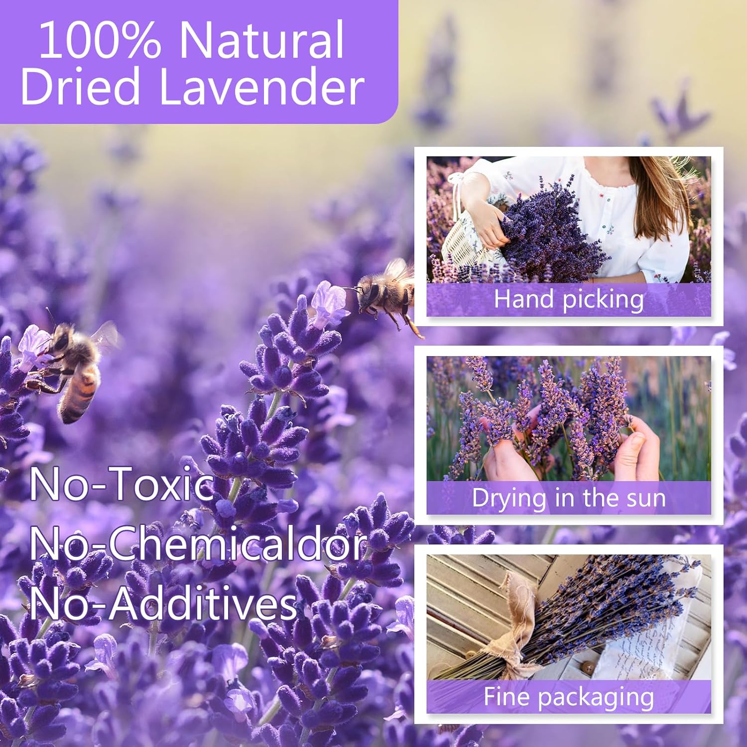 Uieke Dried Lavender Bundles 150 Stems 15-17 Inch
