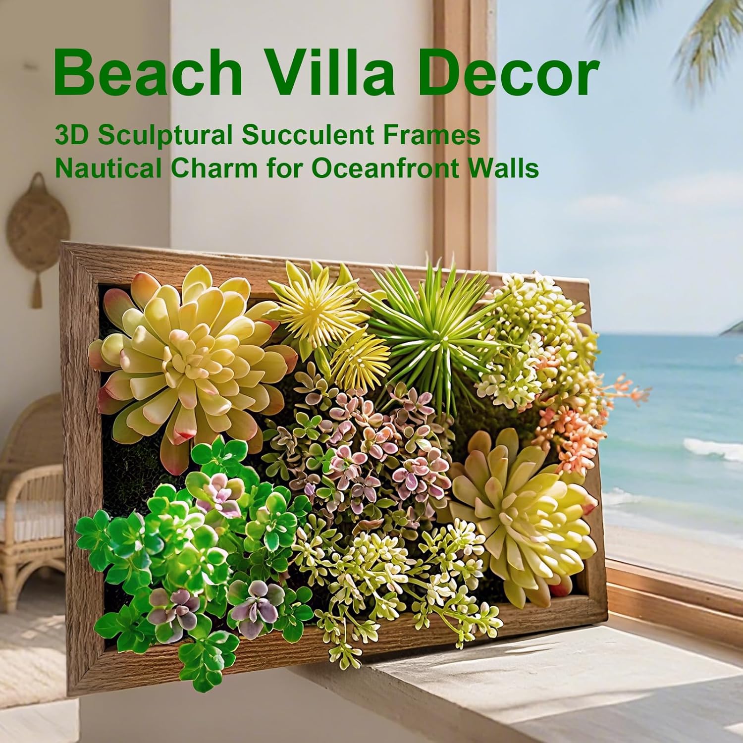 3D Artificial Succulent Floral Frame for Desk and Wall Decor