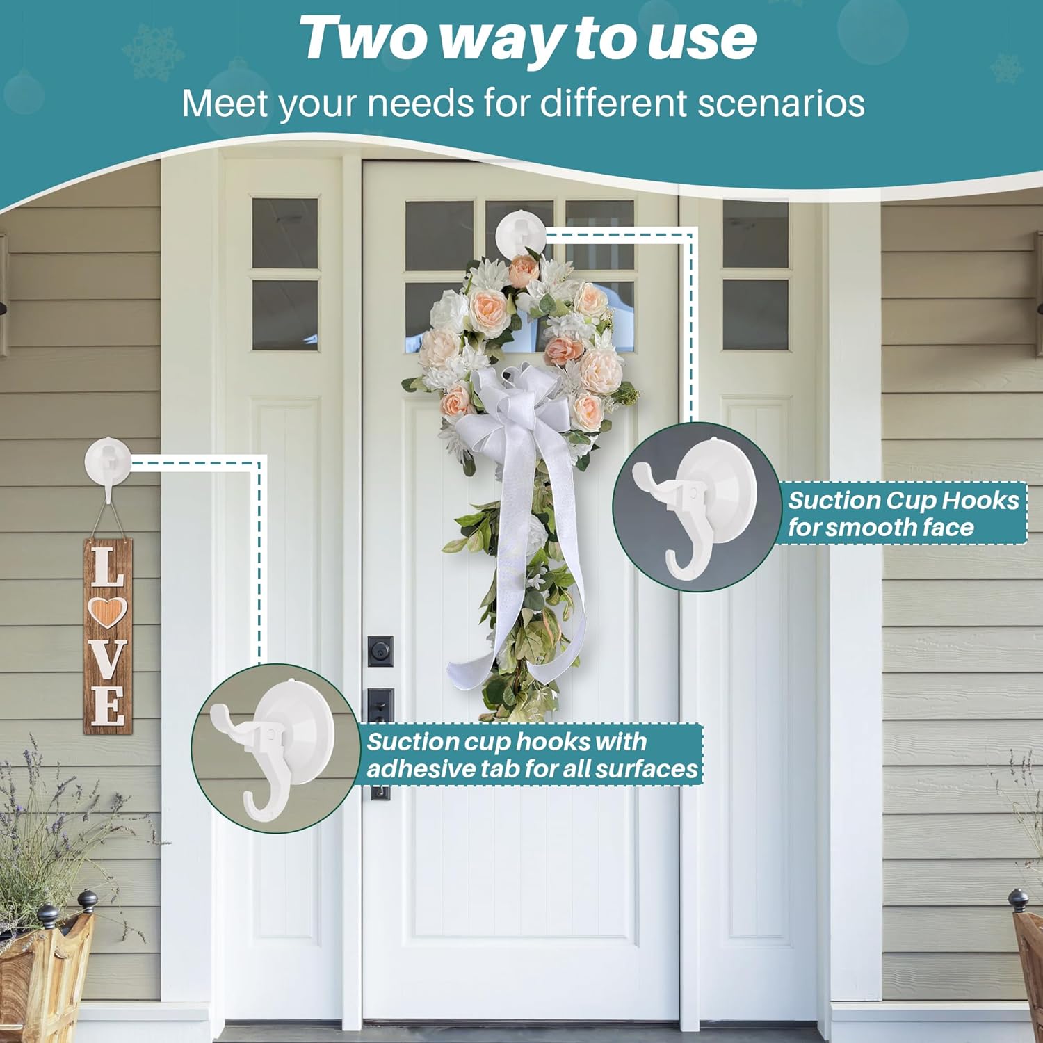 AENTGIU Wreath Suction Cup Hooks 5 Pack