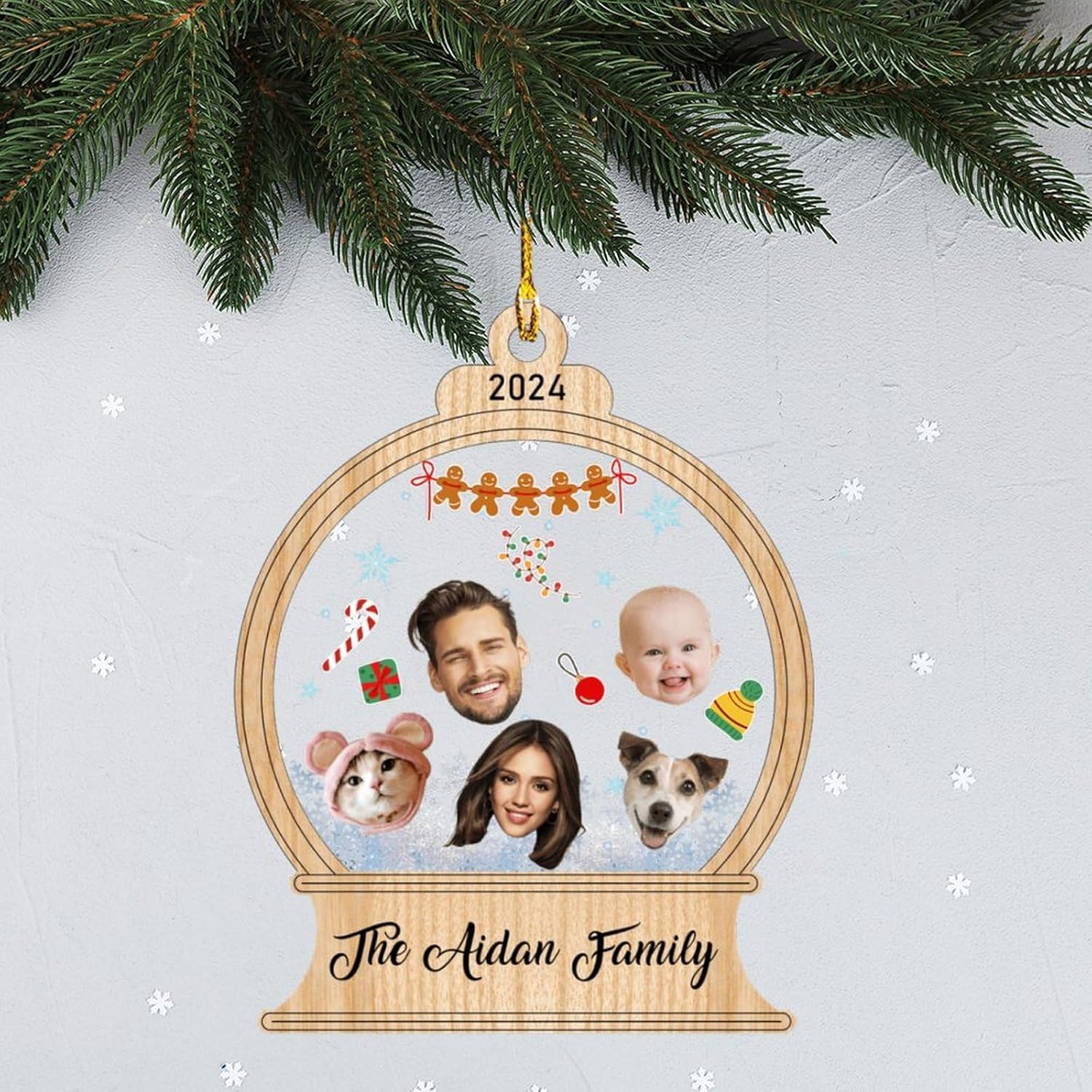Custom Photo Christmas Ornaments 2024 - Snow Globe Family Decor for 2-7 Members