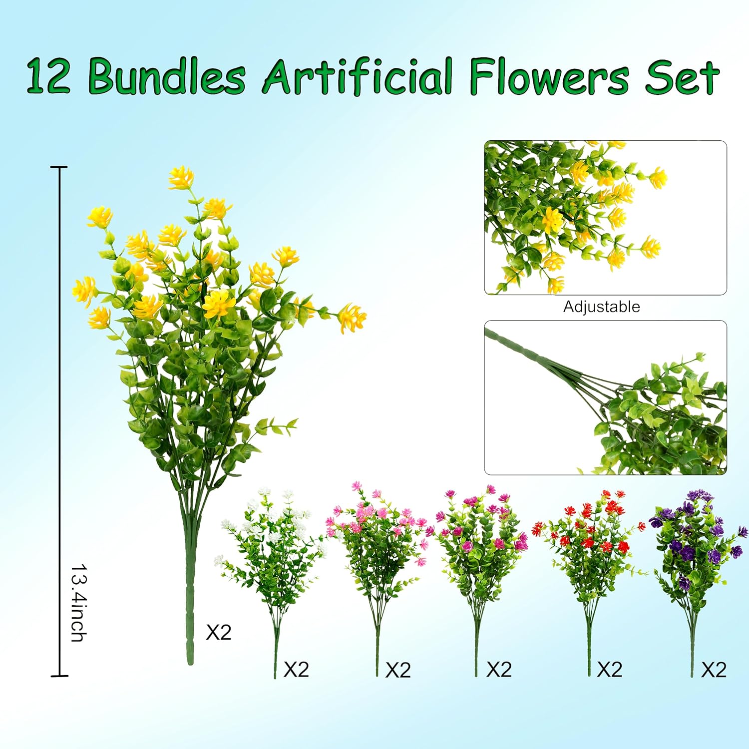 Artificial Plants Flowers for Outdoors 12 Bundles