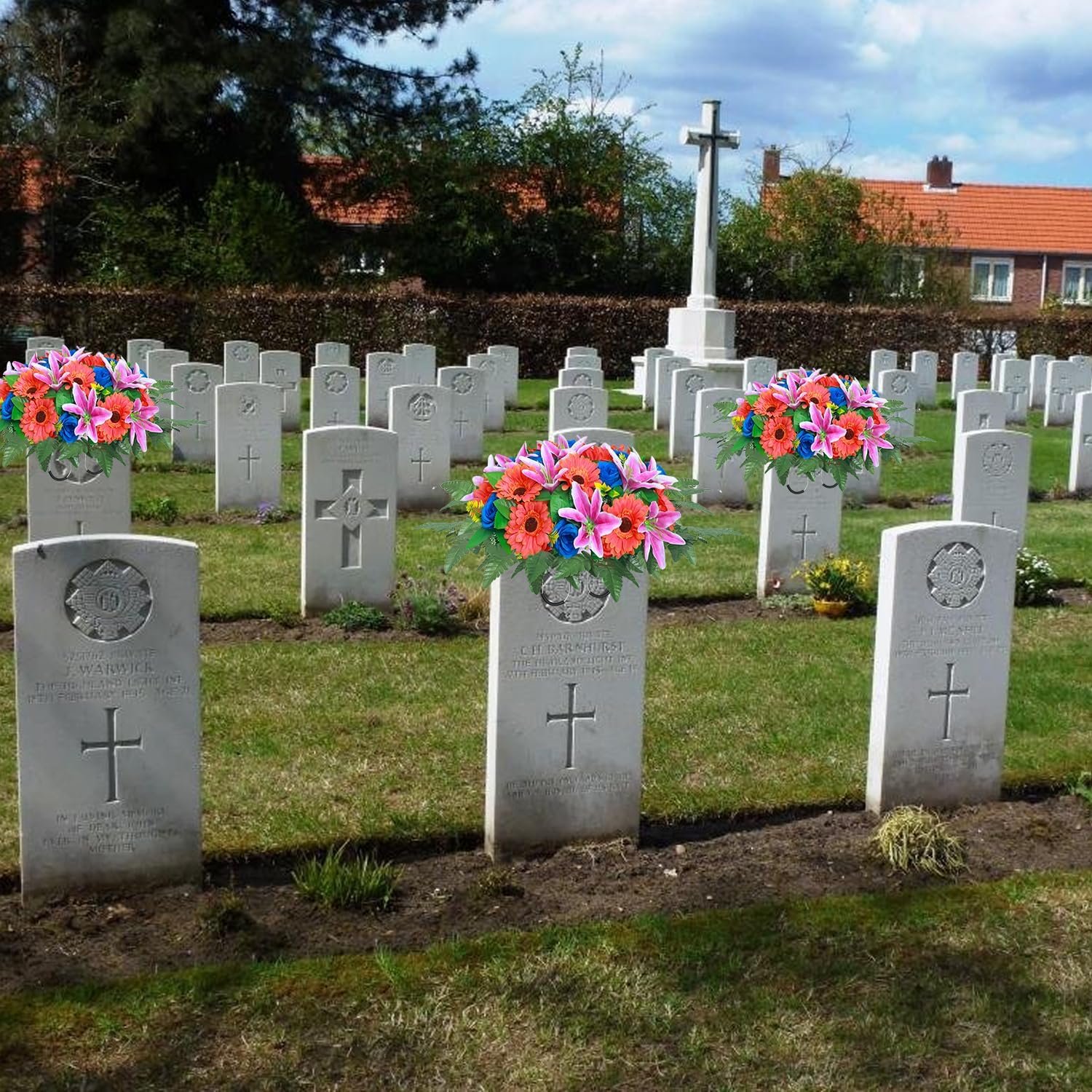 Lodou Artificial Cemetery Flowers Bouquet Set