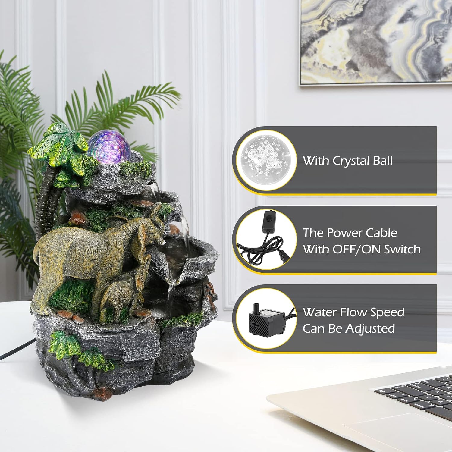 Dyna-Living 2pcs Tabletop Waterfall Fountain with LED Light
