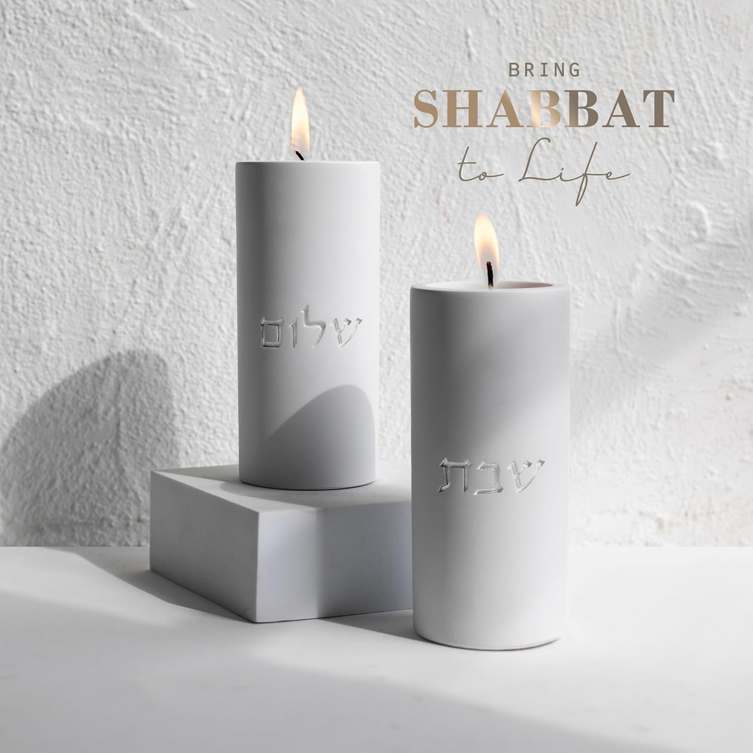 SURI Shabbat Candle Holders Set Modern Minimalist Concrete Tea Light Holders