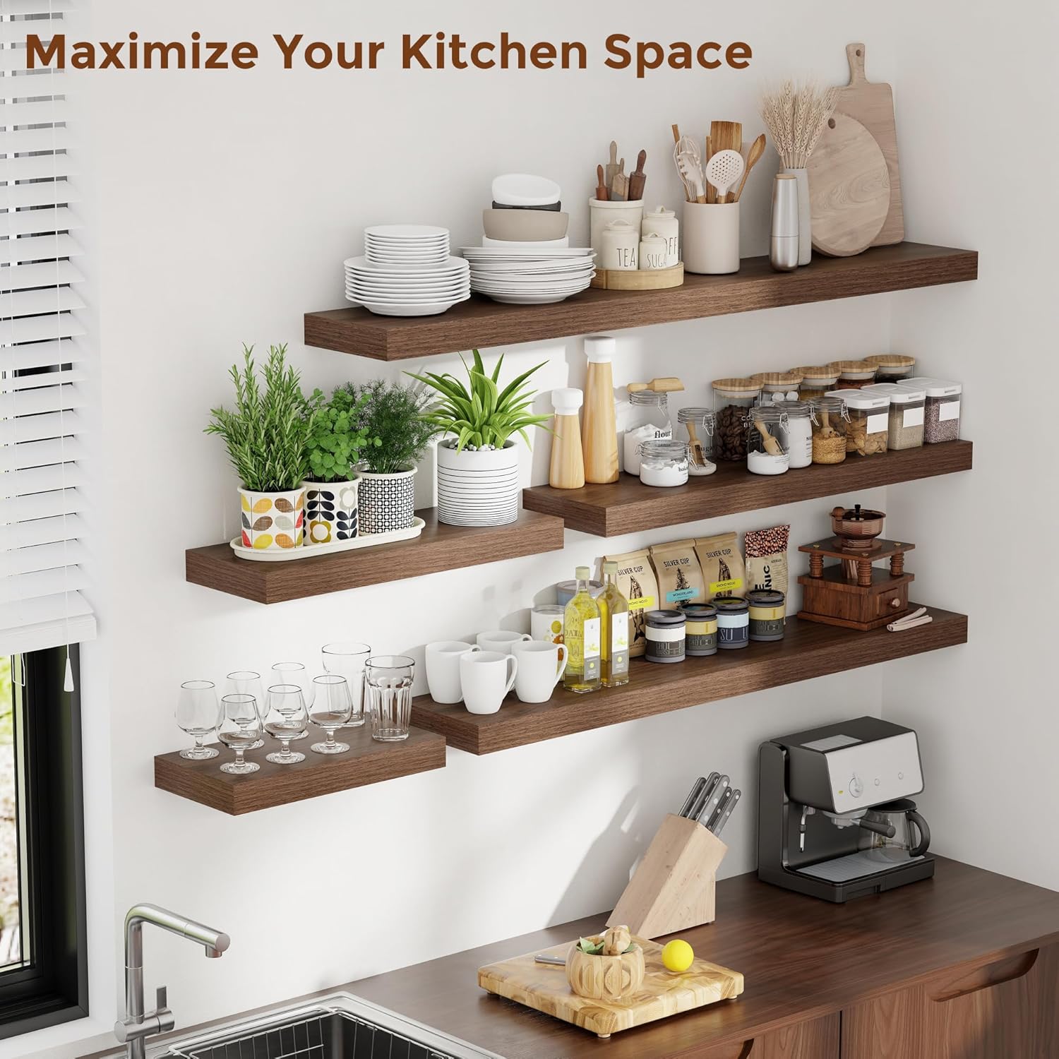Heimlove 24 Inch Floating Shelves Set of 2 Wall Mount Walnut