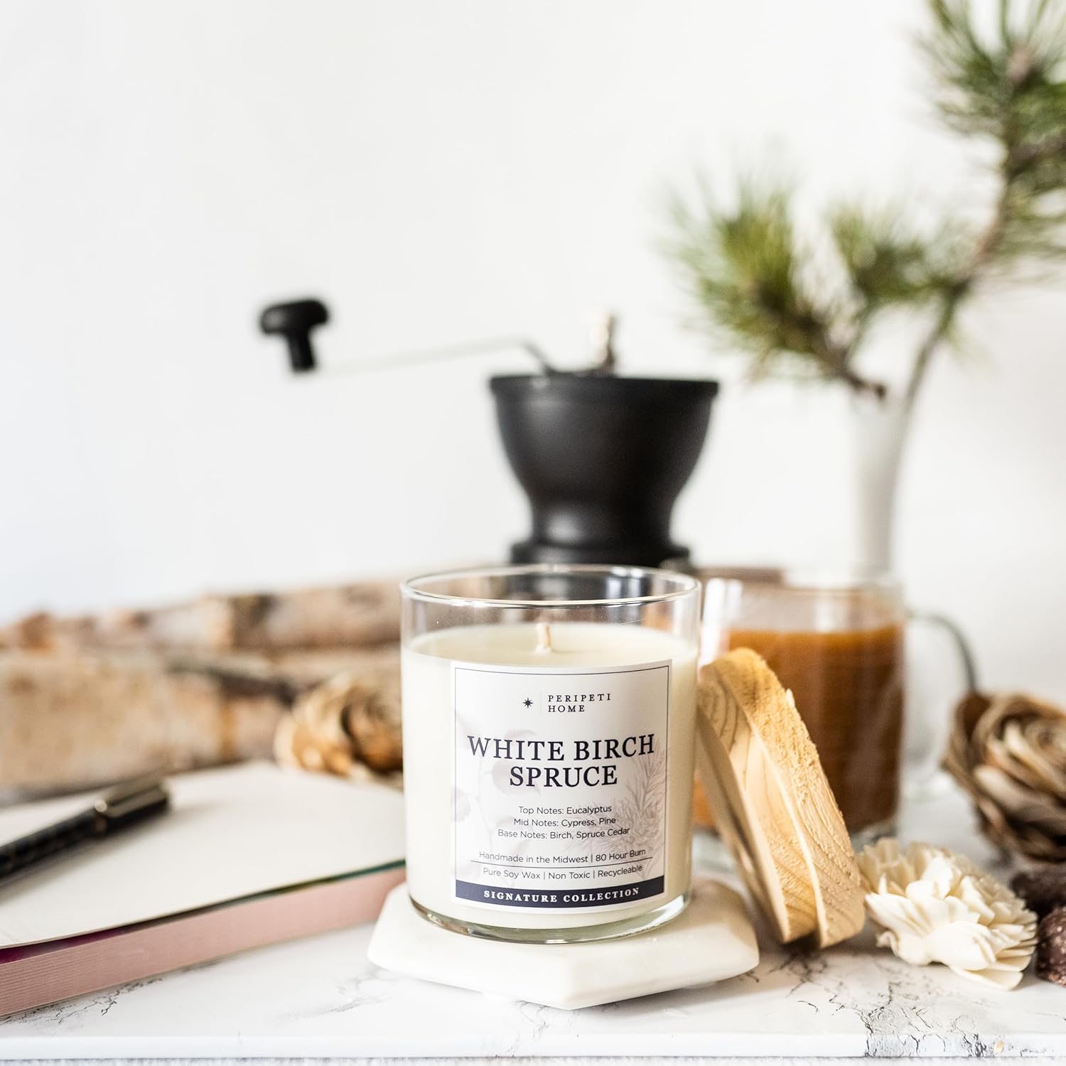 PERIPETI Home White Birch Spruce Scented Candle 1