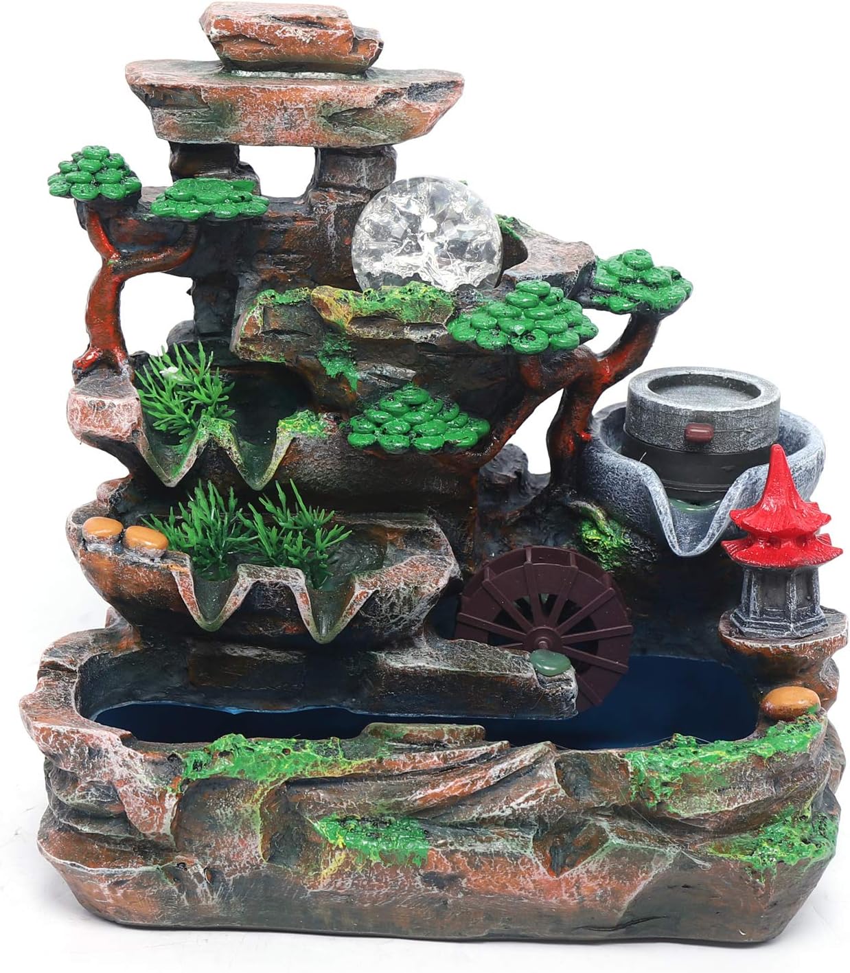 Tabletop Fountain with LED Light and Mist Resin Rockery Fountain Ornament for Home Office Decoration