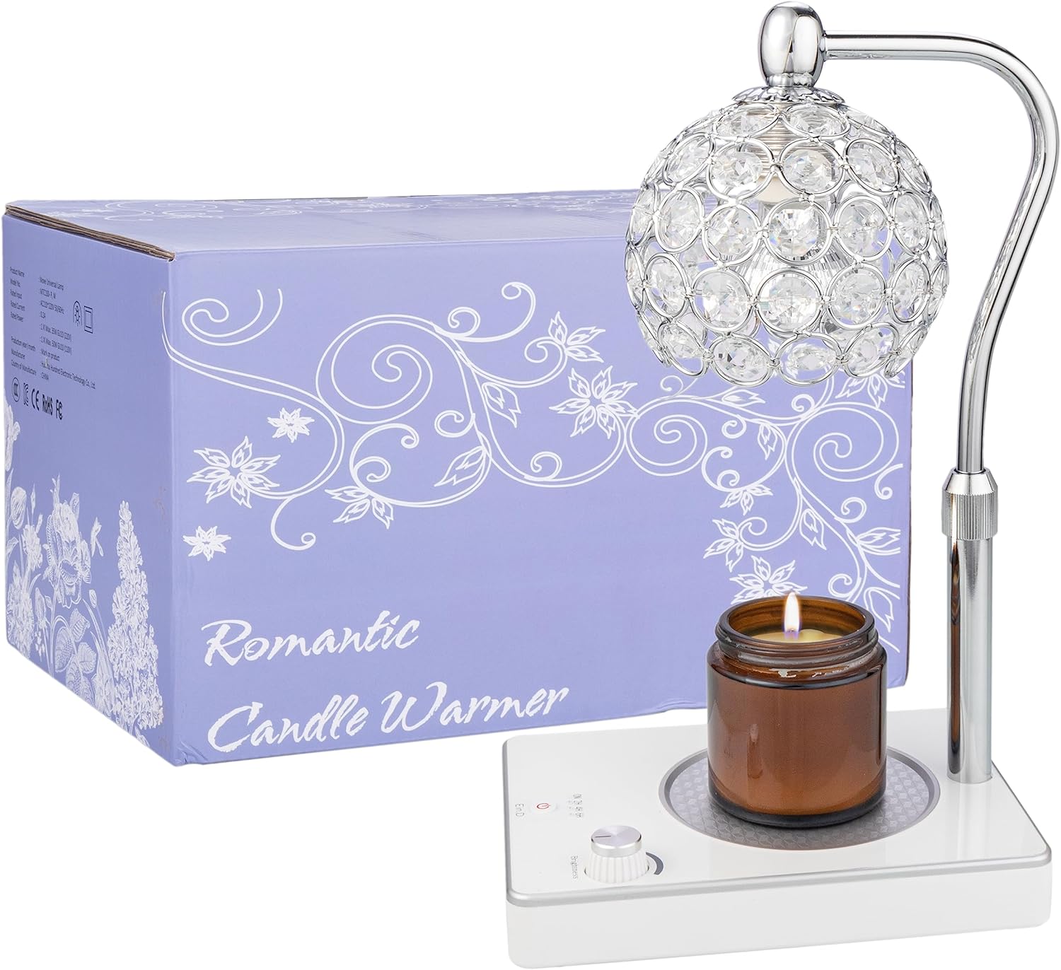 Elegant Adjustable Candle Warmer Lamp with Timer and Night Light - Silver