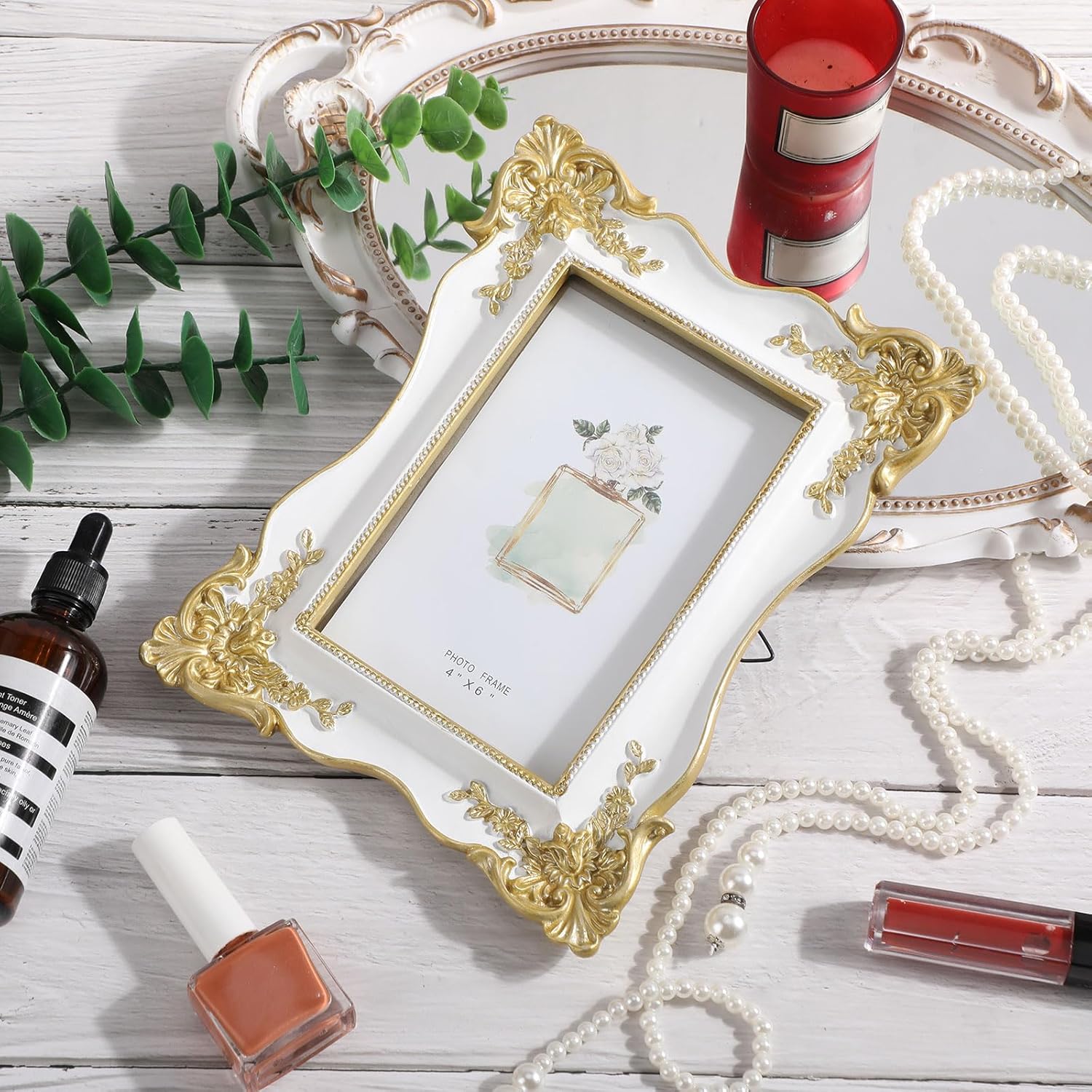 3 Pcs Vintage Gold Trim Photo Frames with Easel and Hooks