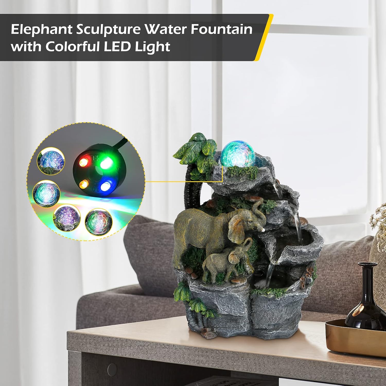 Dyna-Living 2pcs Tabletop Waterfall Fountain with LED Light