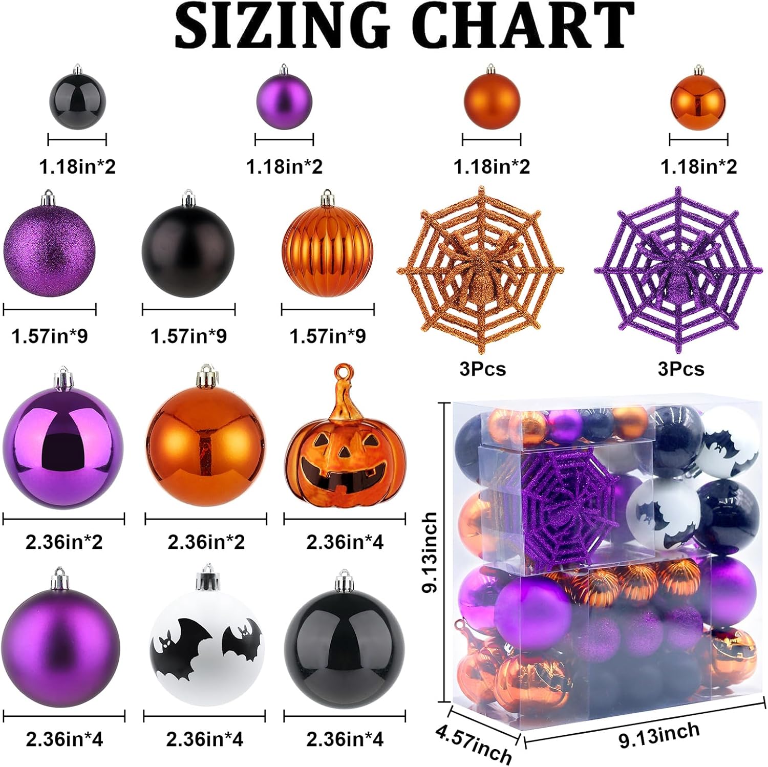 61 Piece Halloween Ball Ornaments Set for Tree Shatterproof Decorative Hanging Halloween Home Decor Indoor with Loop