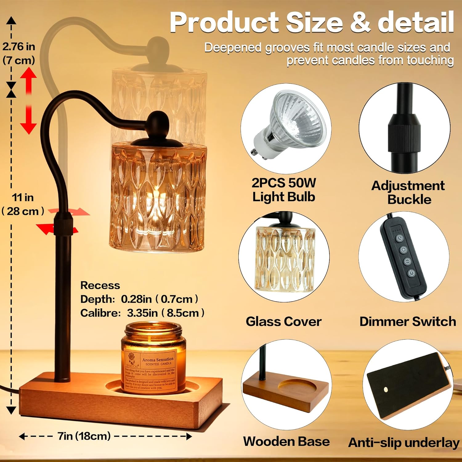 Candle Warmer Lamp With Timer and Adjustable Height