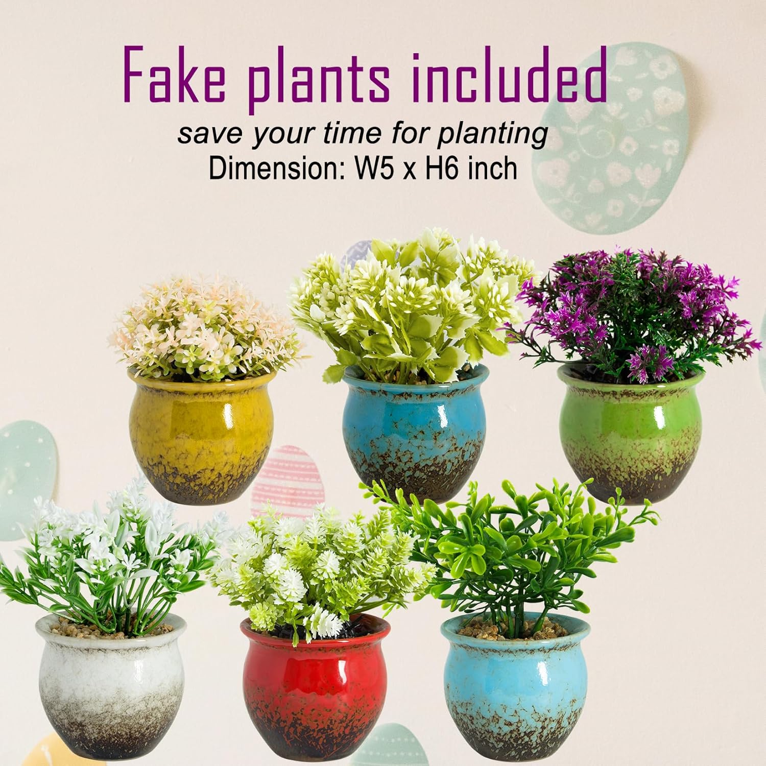 ARTKETTY 6 Pack Artificial Plants Ceramic Pots