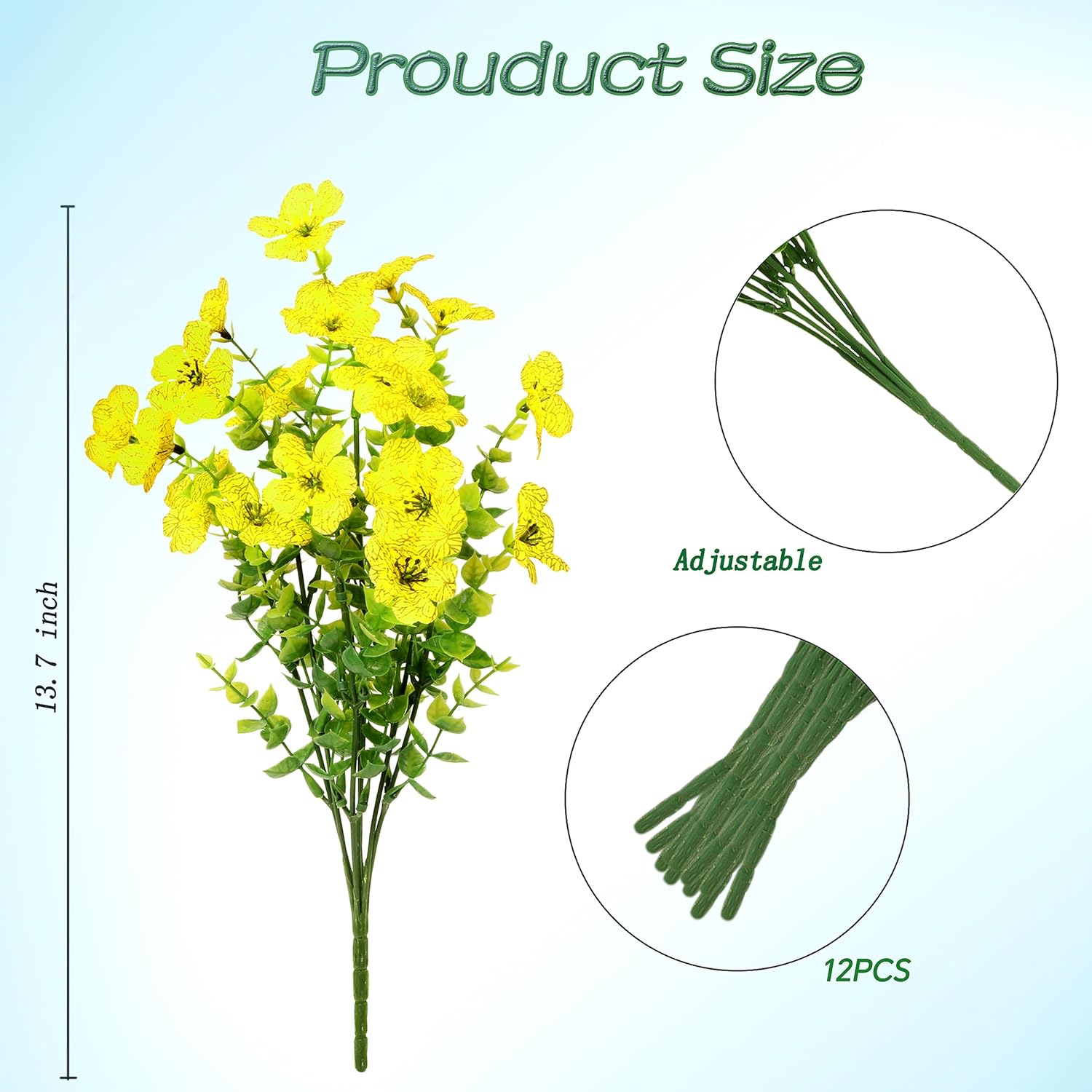 LEIISSURREE Artificial Flowers for Outdoor Decor Yellow Set of 12 Bundles