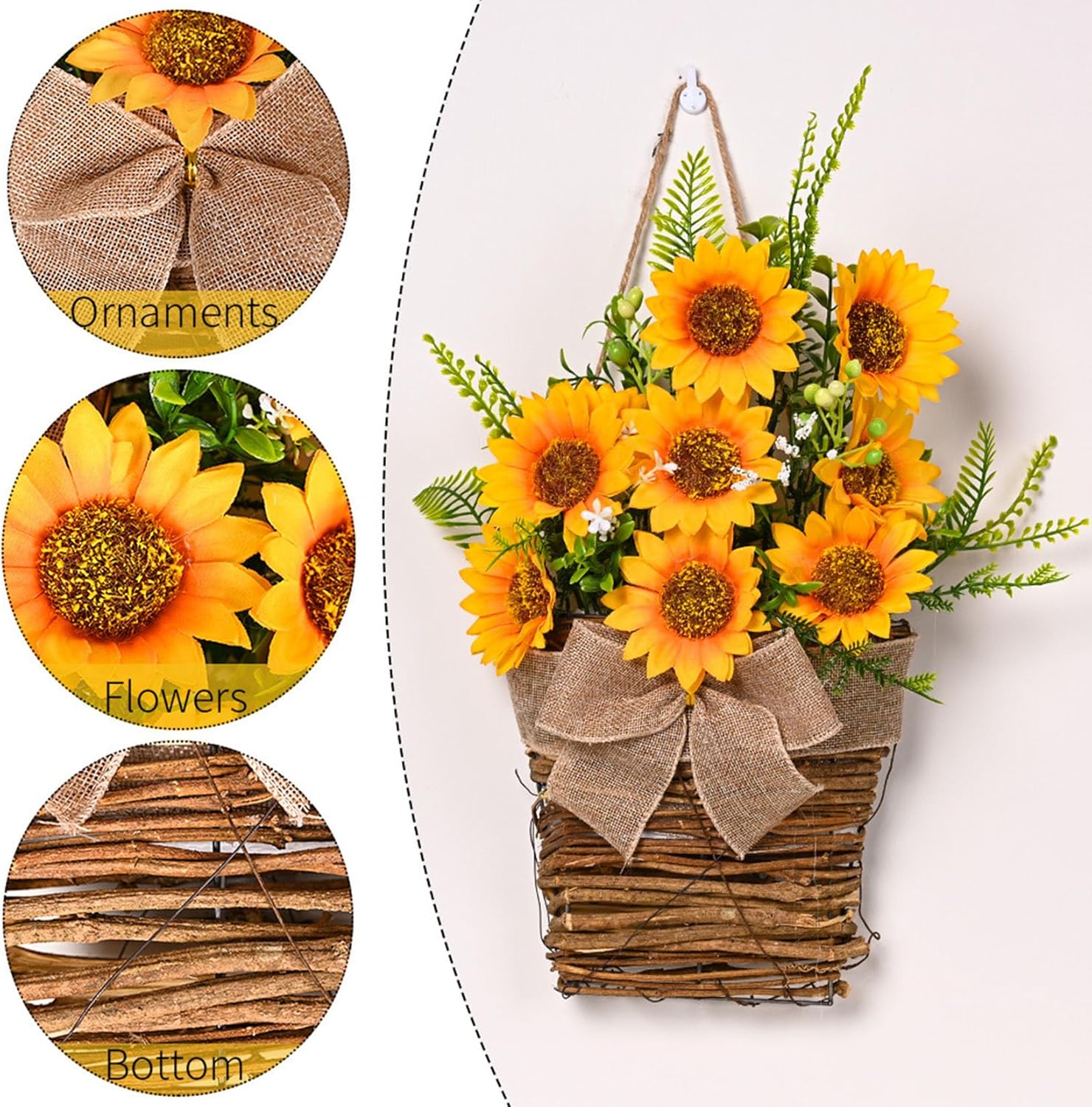 Artificial Sunflower Door Wreath 1732 Inch Yellow Hanging Decor