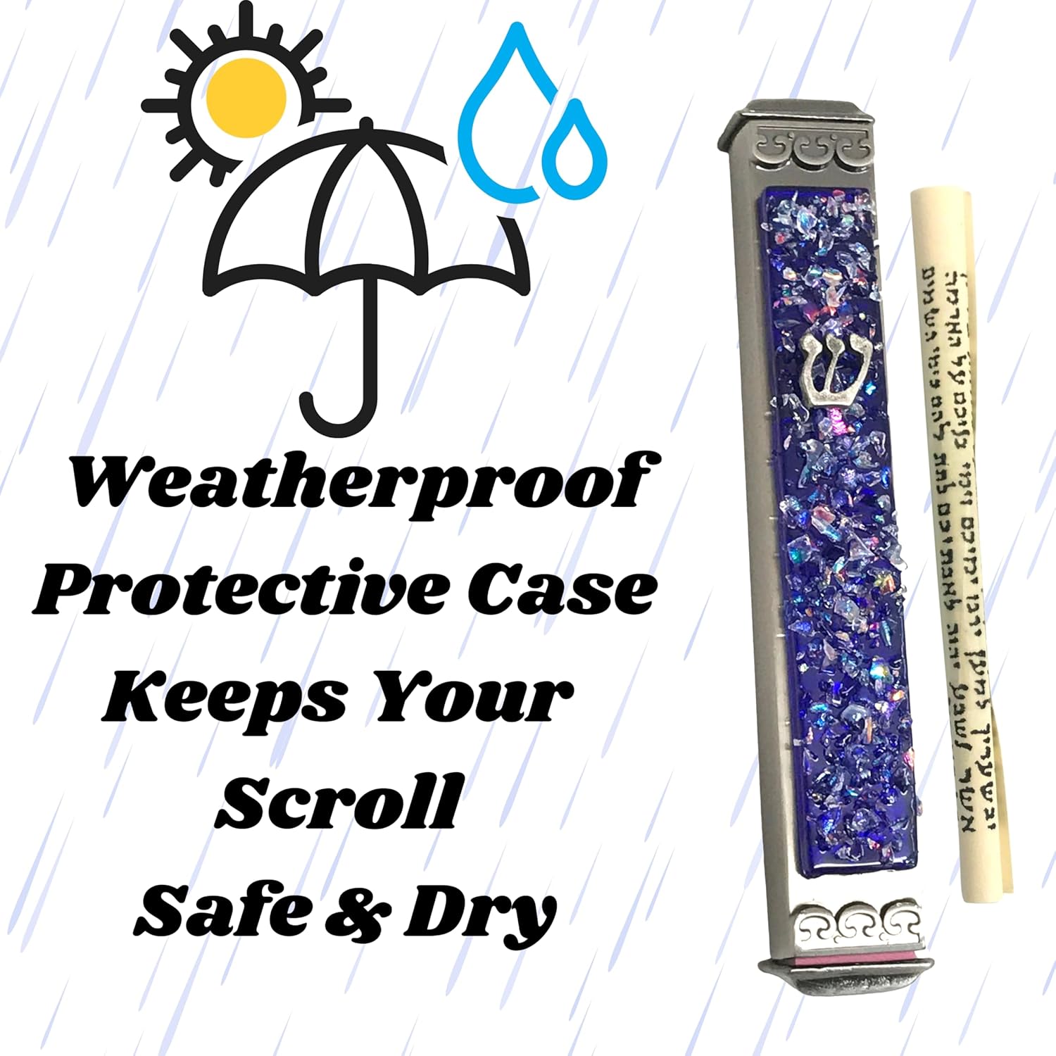 Sparkling Art Glass Mezuzah - 35 Inch Blue
