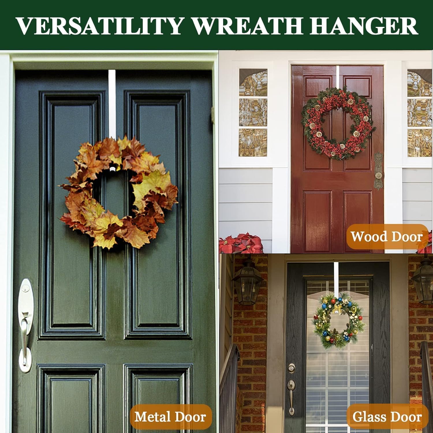 Pseutio Wreath Hanger for Front Door Adjustable 15-25 Inches 20 lbs Capacity White