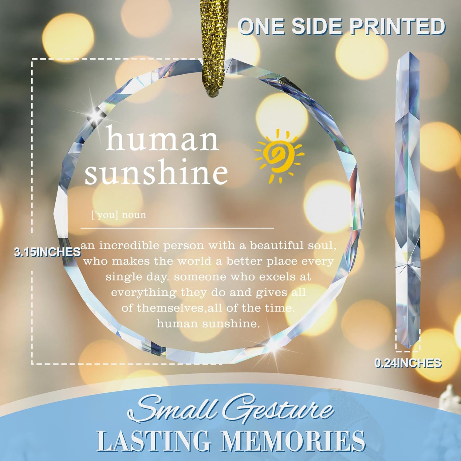 Human Sunshine Motivational Glass Hanging Ornament for Car and Office Decor