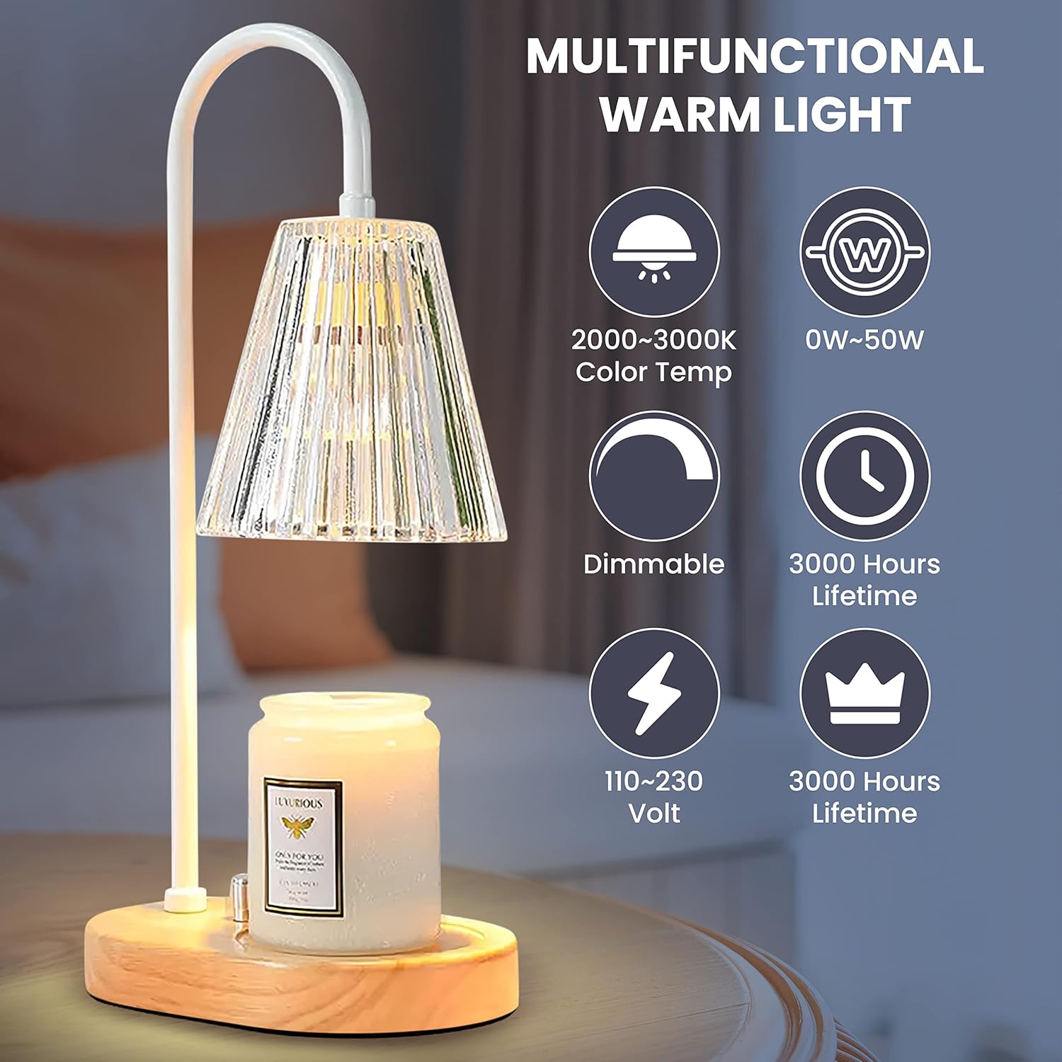 Candle Warmer Lamp with 2 Bulbs for Safe Candle Use at Home or Office