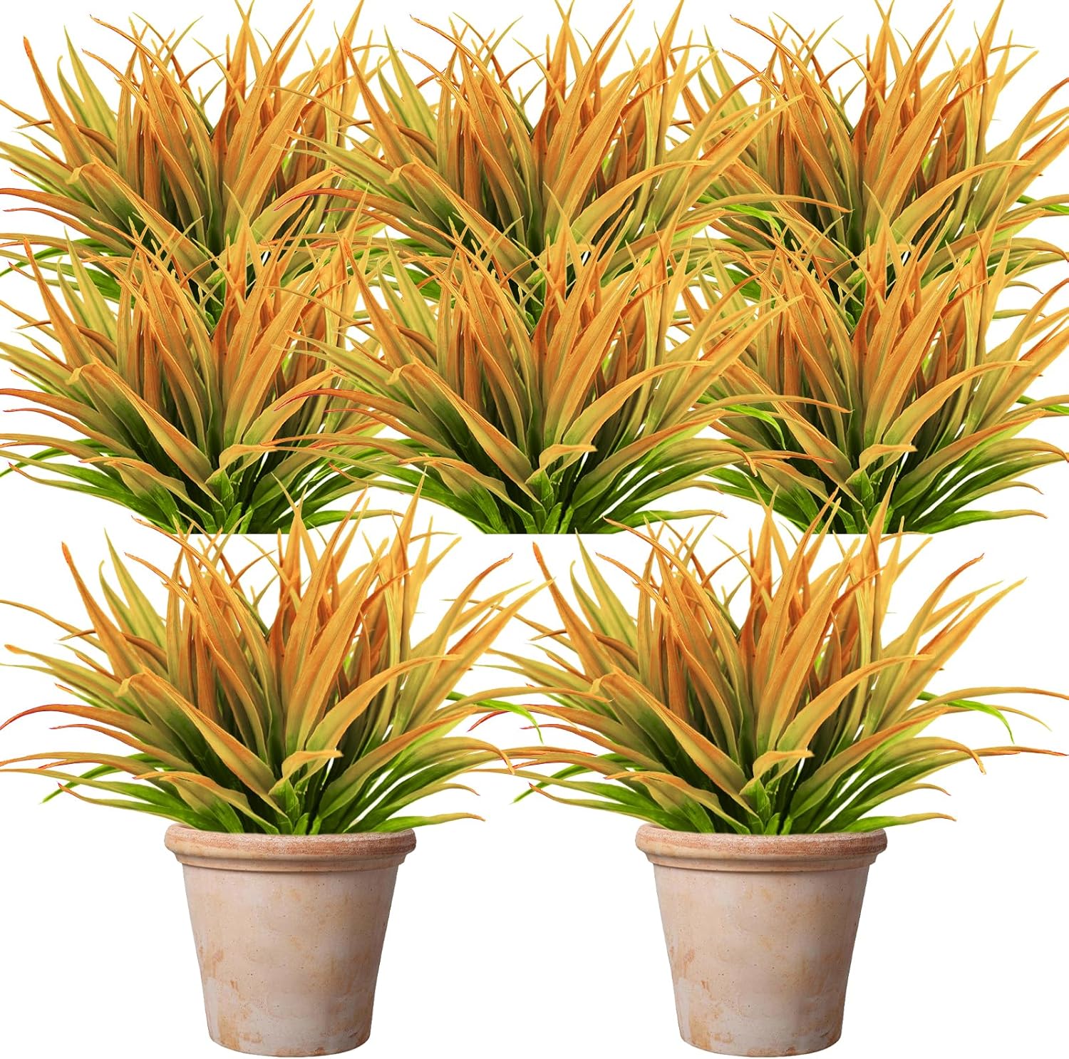 Yellow Artificial Grass 24 PCS UV Resistant Outdoor Decor