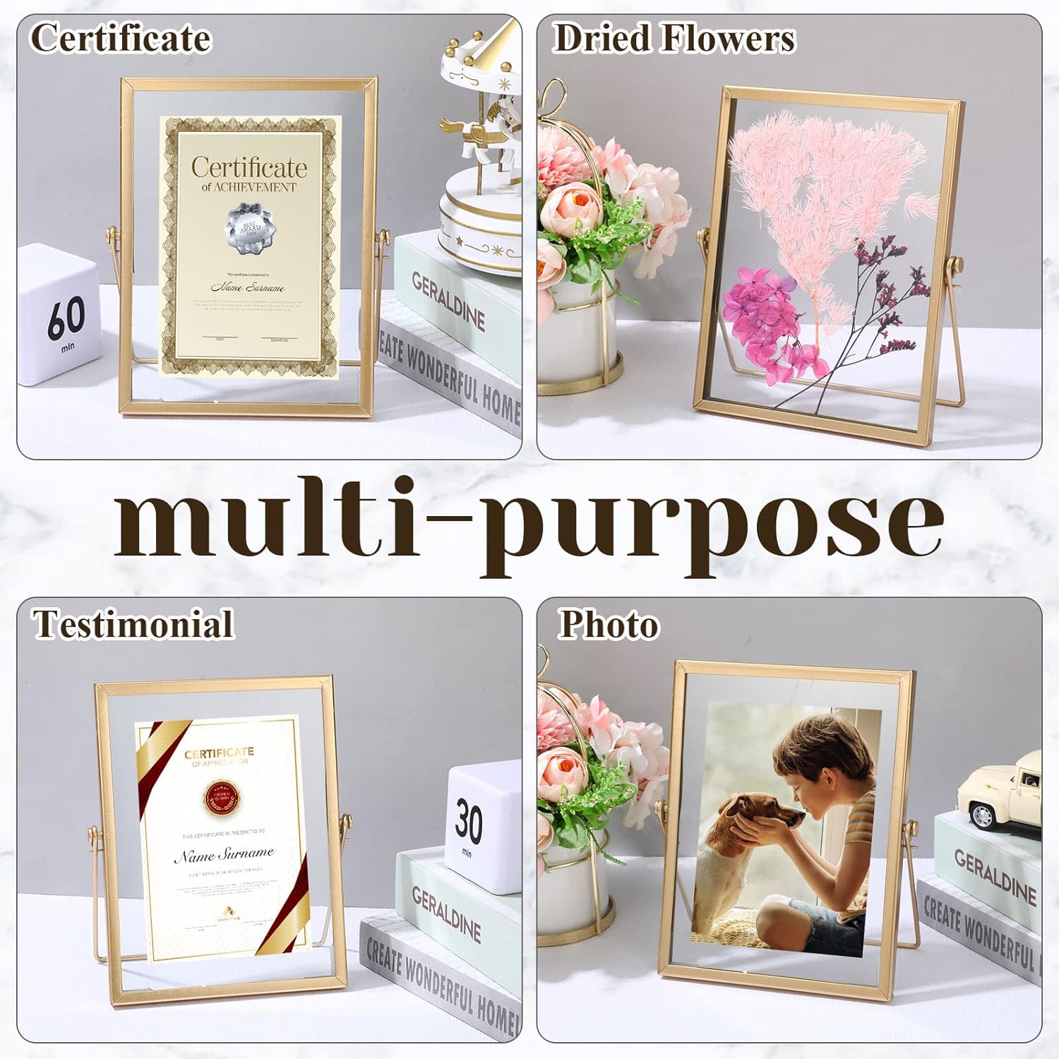 Hoteam 12 Pack 4x6 Inch Floating Frame Glass Photo Frames Gold