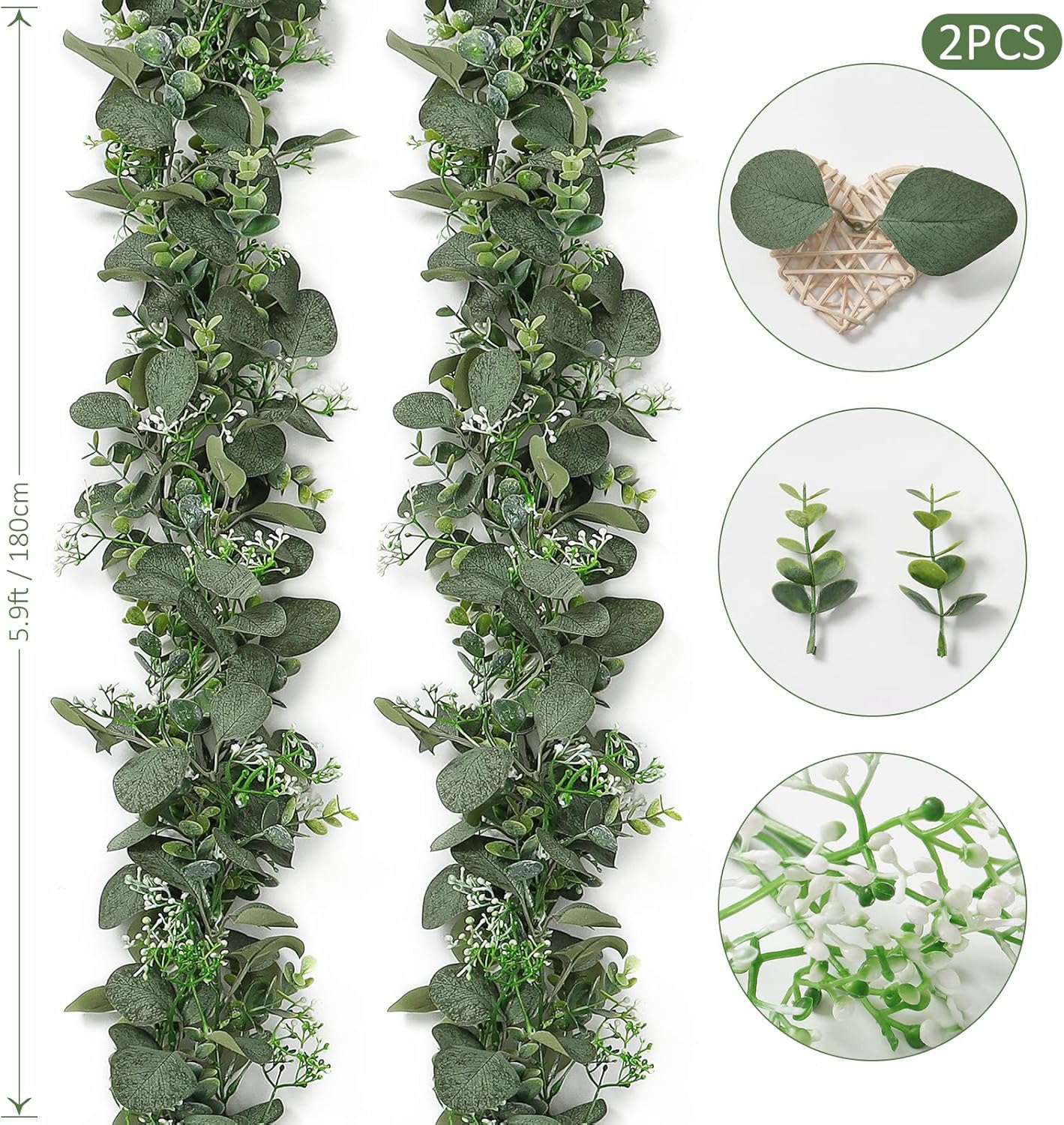 SOMYTING Eucalyptus Garland 2 Pack 12FT Artificial Decor