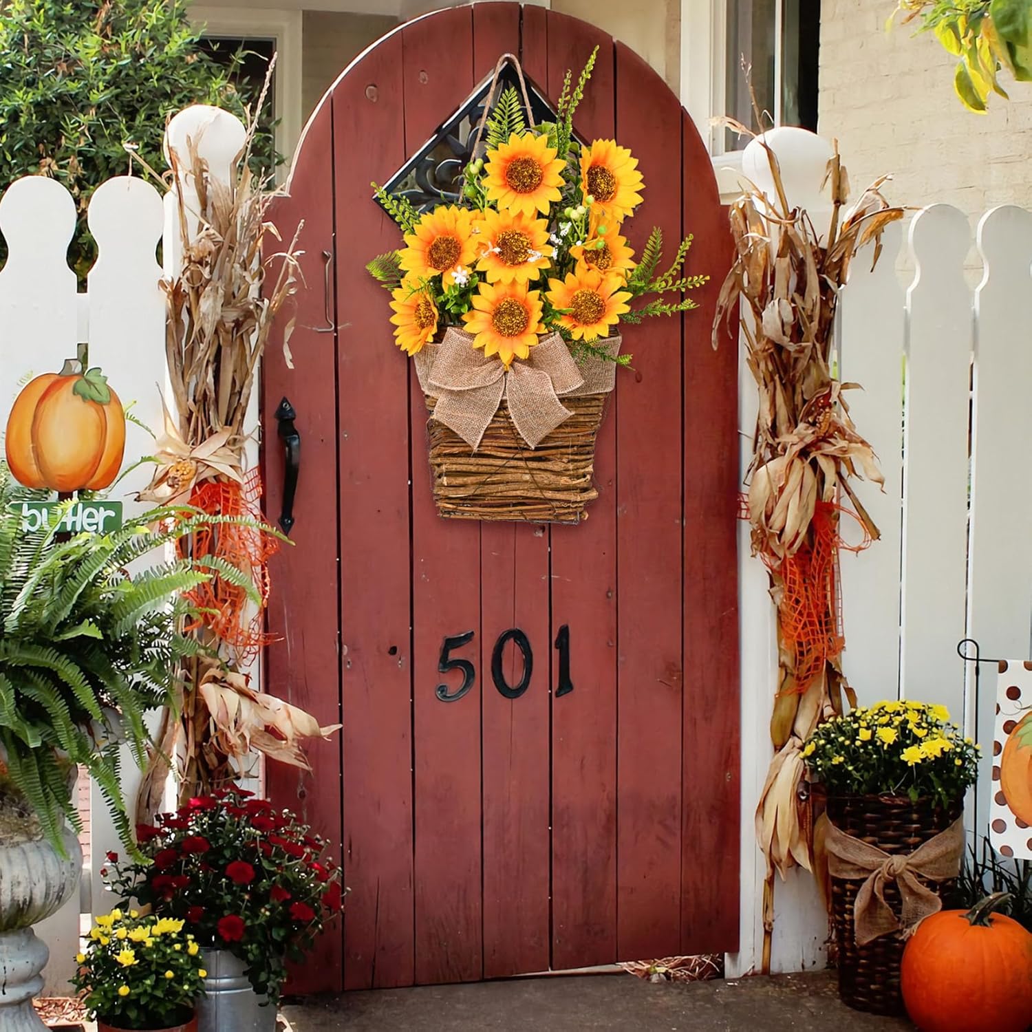 Artificial Sunflower Door Wreath 1732 Inch Yellow Hanging Decor
