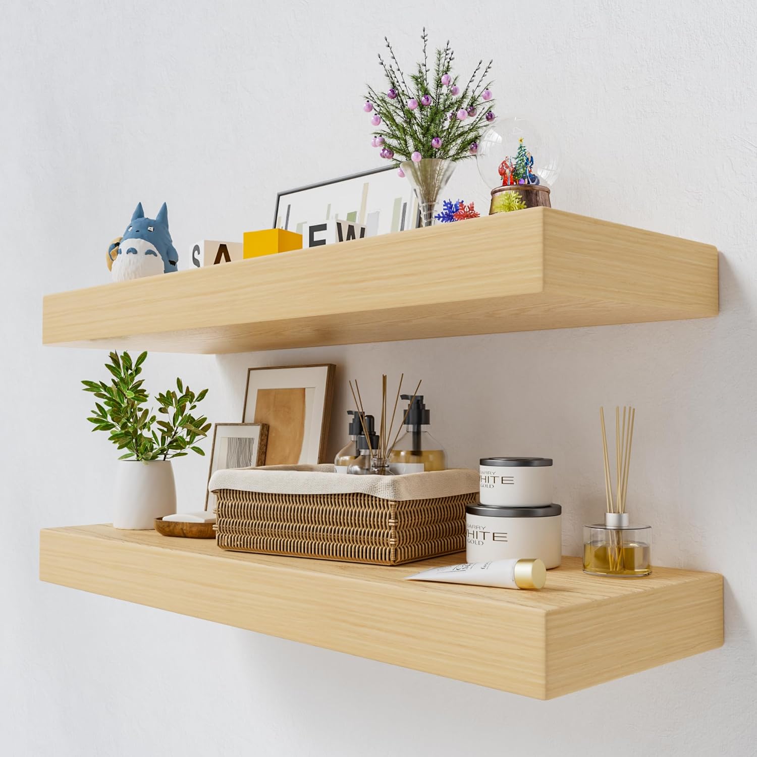QueenFun White Oak Floating Shelves 2 Inch Thick 2-Piece