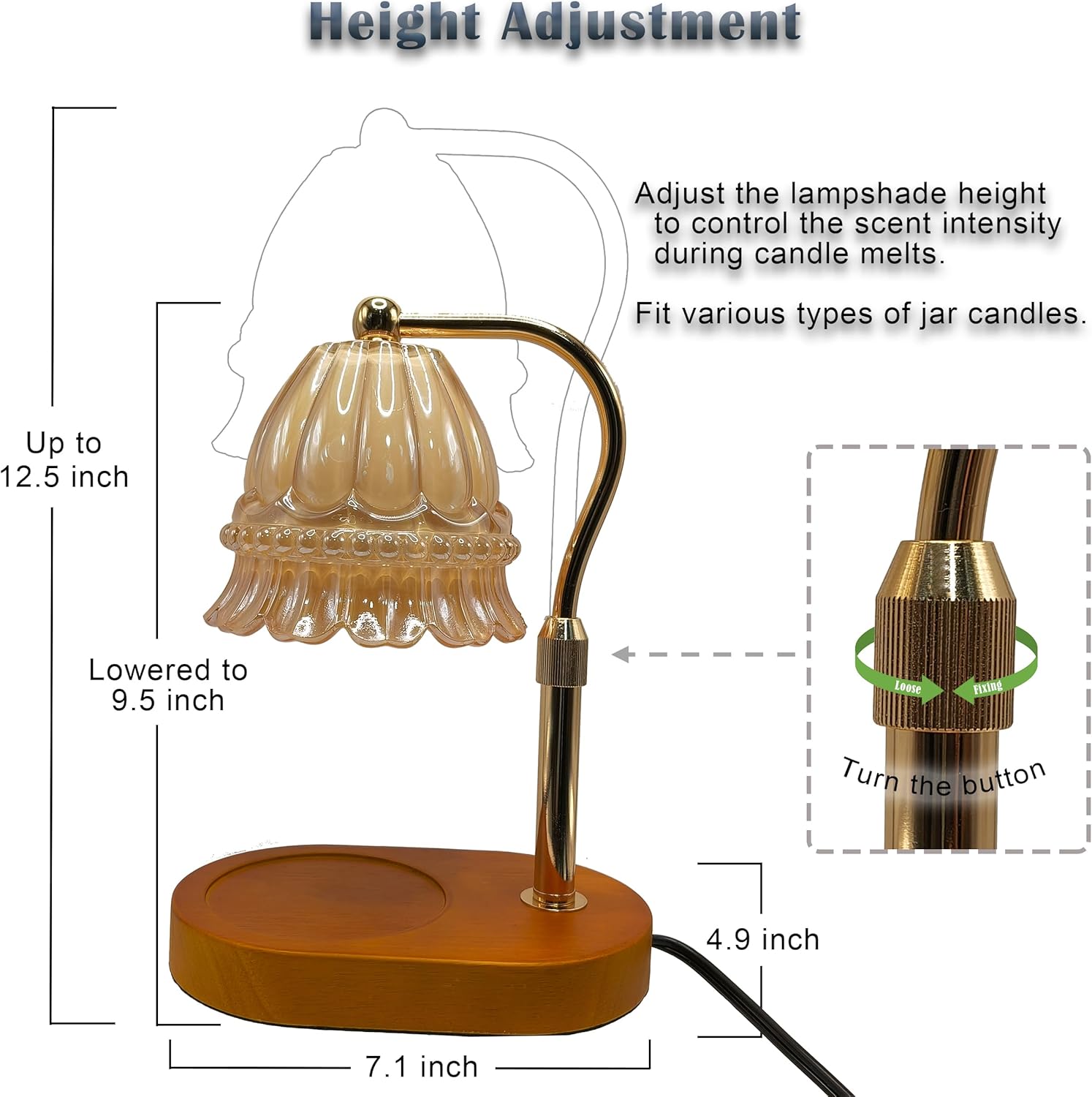 Fragrance Candle Warmer Lamp with Timer Dimmer and Adjustable Height