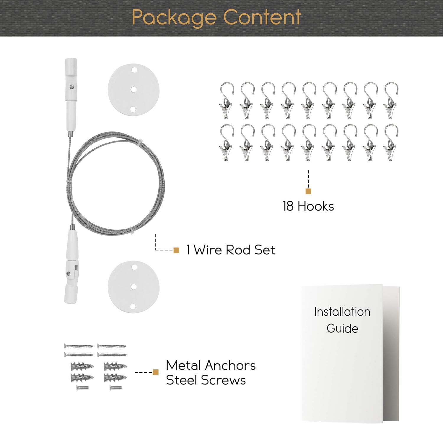 You Have Space TOTART Picture Hanging Kit with 18 Clips and Curtain Rod